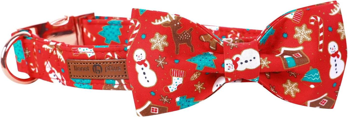 Lionet Paws Christmas Dog Collar with Bowtie, Dog Bowtie Collar with Metal Buckle for Dogs and Cats, Adjustable Comfortable Dog Collar Girl Boy Gift，XXS, Neck 7-11 in