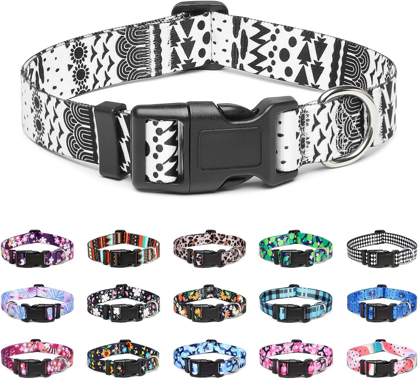 Mercano Adjustable Dog Collar - Special Design Patterns, Soft Nylon Comfortable Sturdy Pet Collar for Small Medium Large Dogs (S, Black White B)