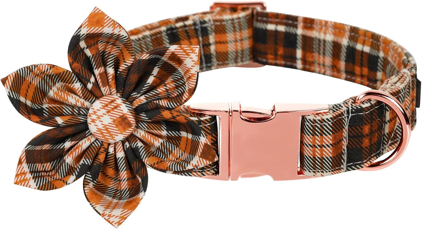 Lionet Paws Dog Collar with Flower - Cute Cotton Adjustable Flower Dog Collar with Metal Buckle for Large Dog Girl Gift, L, Neck 16-24in