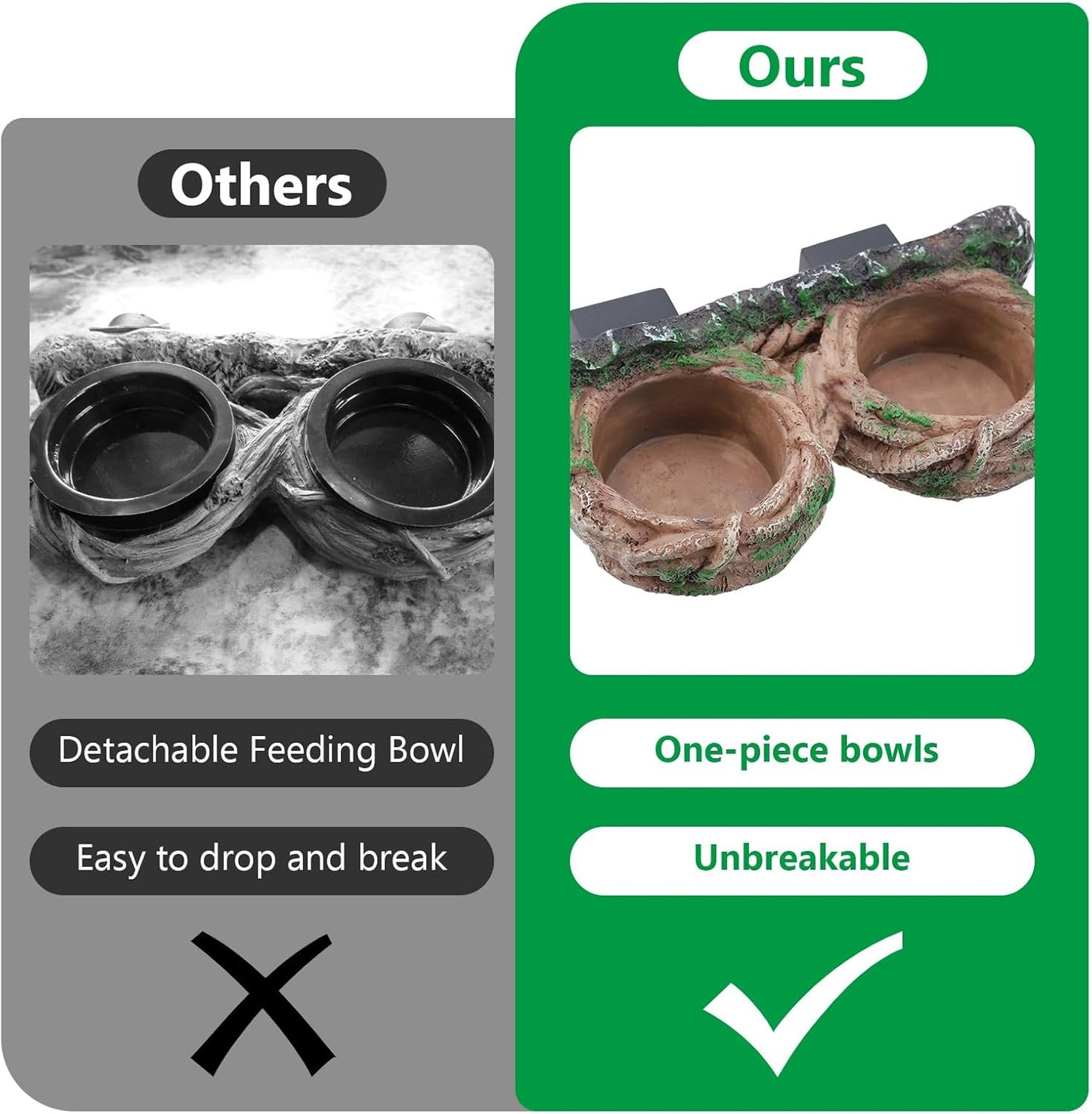 Magnetic Reptile Feeding Ledge, Gecko Feeder Ledge with One Piece Cup, Hollow Vine Food Dish, Reptile Water Bowl for Bearded Dragon Lizard Snake