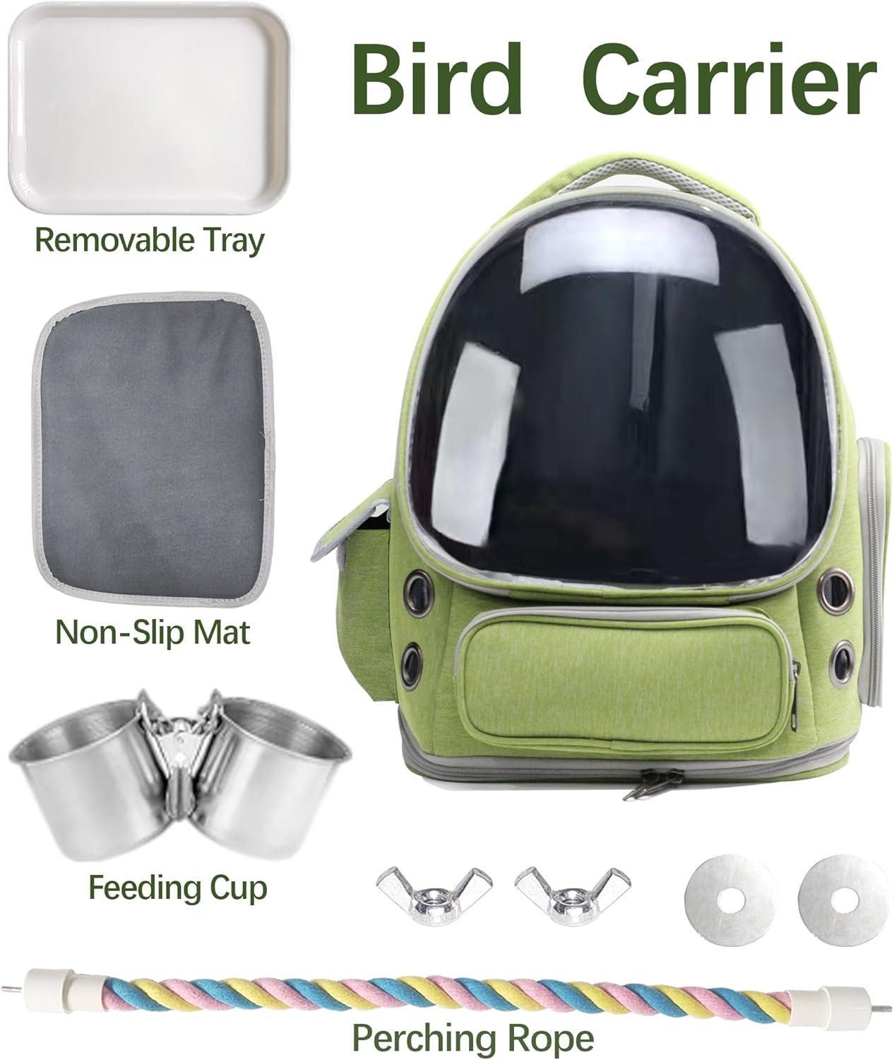 Bird Backpack Carrier Travel Cage with Perch, Tray &Food Cups for African Greys, Conures Parakeet Cockatiel Budgie,Small Animal Pet Carrier Bag for Vet Hiking Camping