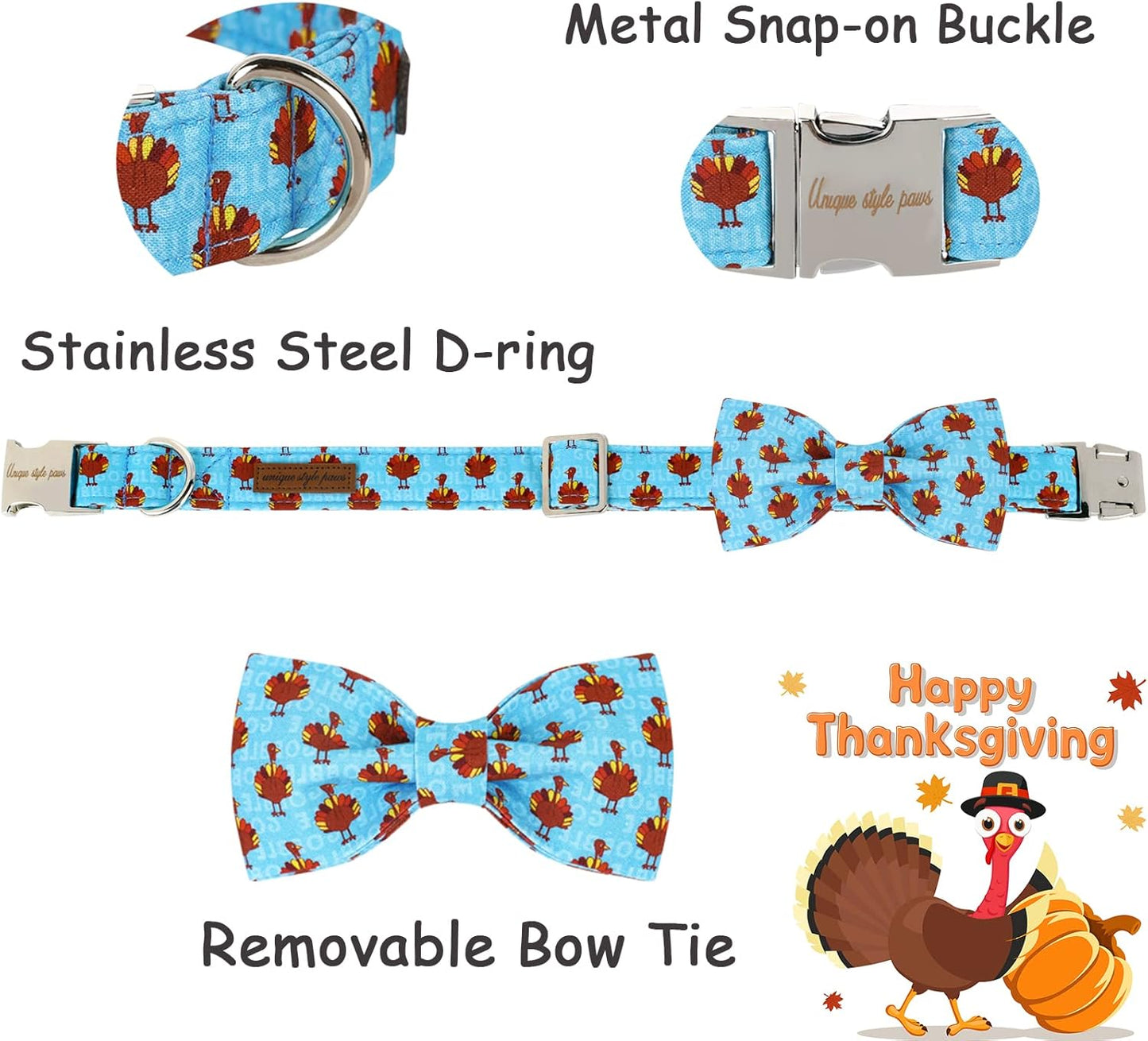 Unique style paws Christmas Dog Collar with Bow Tie Red Elk Cotton Collar Adjustable Puppy Collar for Small Medium Large Dogs-M