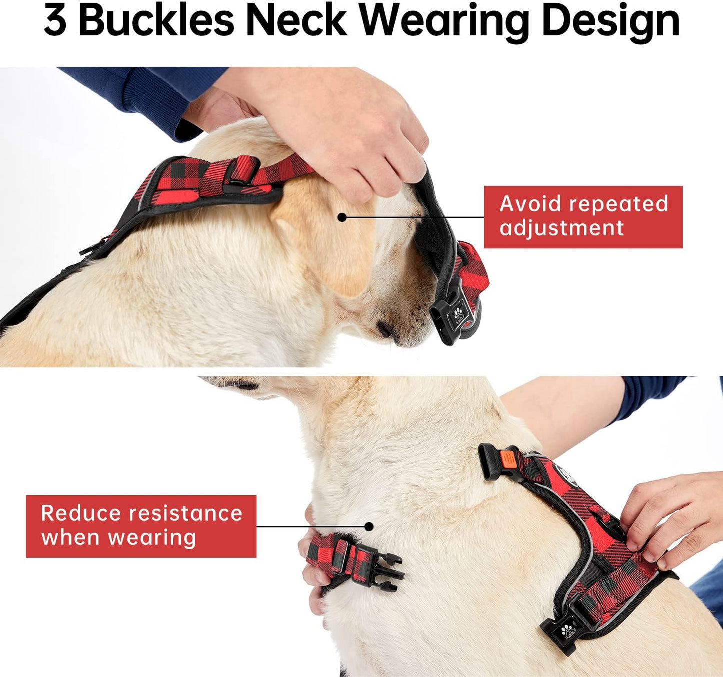 IVY&LANE No Pull Dog Harness with Leash Set, Reflective No Choke Pet Vest,Adjustable Oxford Dog Vest Harness with Easy Control Handle for Large Dogs (Checkered Red,L)