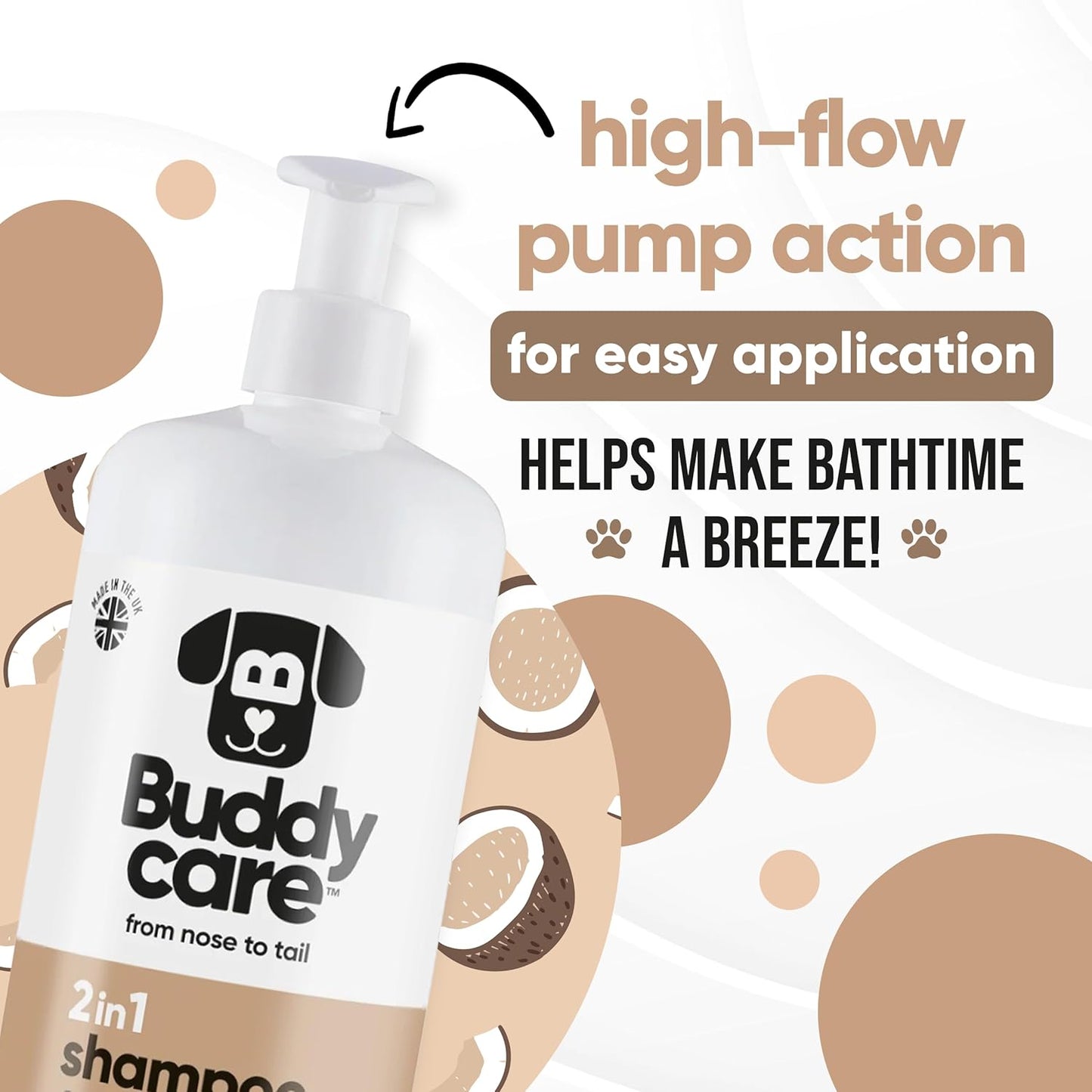 2in1 Dog Shampoo & Conditioner by Buddycare | Coconut Scented | with Aloe Vera and Pro Vitamin B5 (33.8oz)