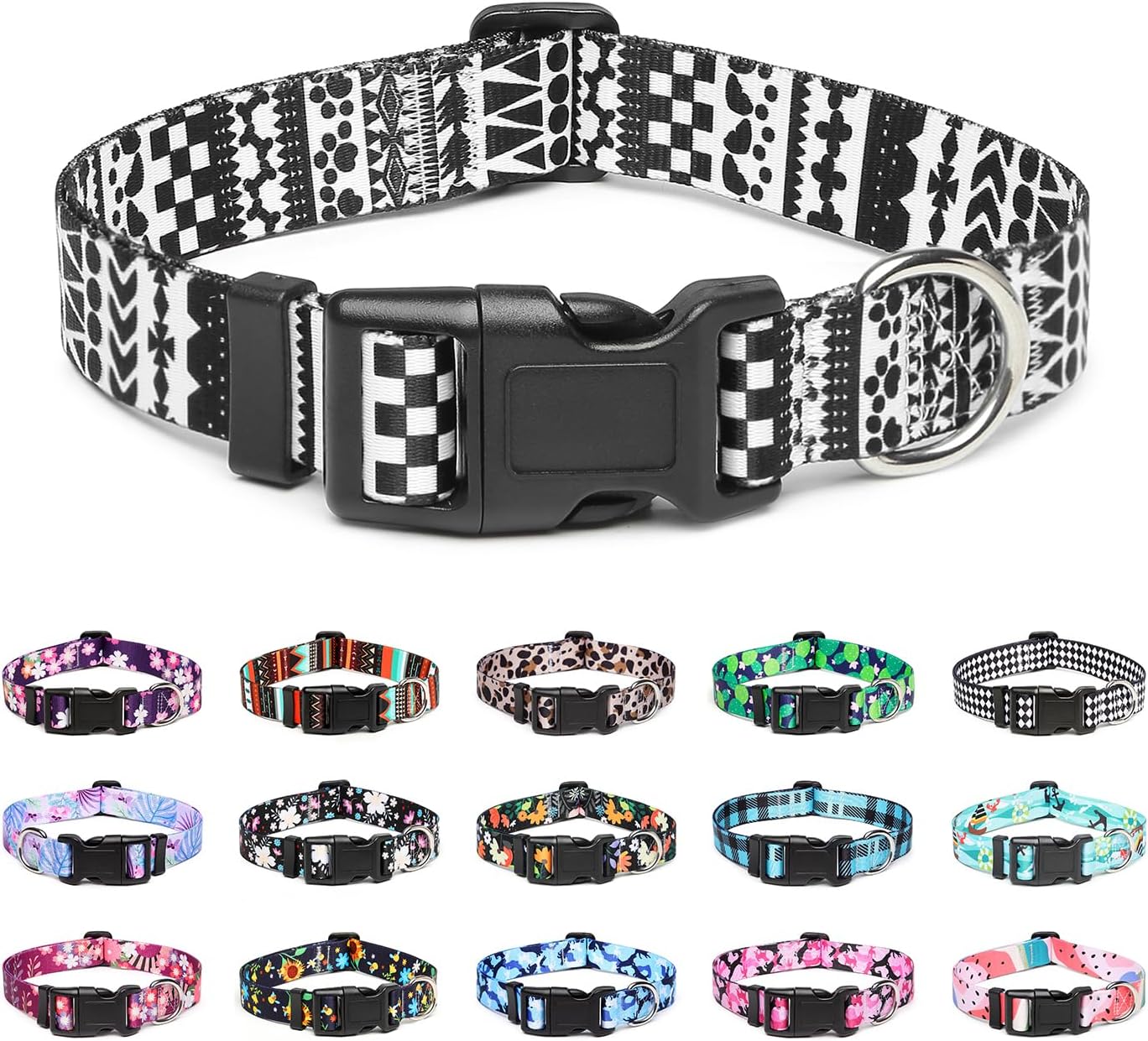 Mercano Adjustable Dog Collar - Special Design Patterns, Soft Nylon Comfortable Durable Pet Collar for Small Medium Large Dogs (S, Black White A)