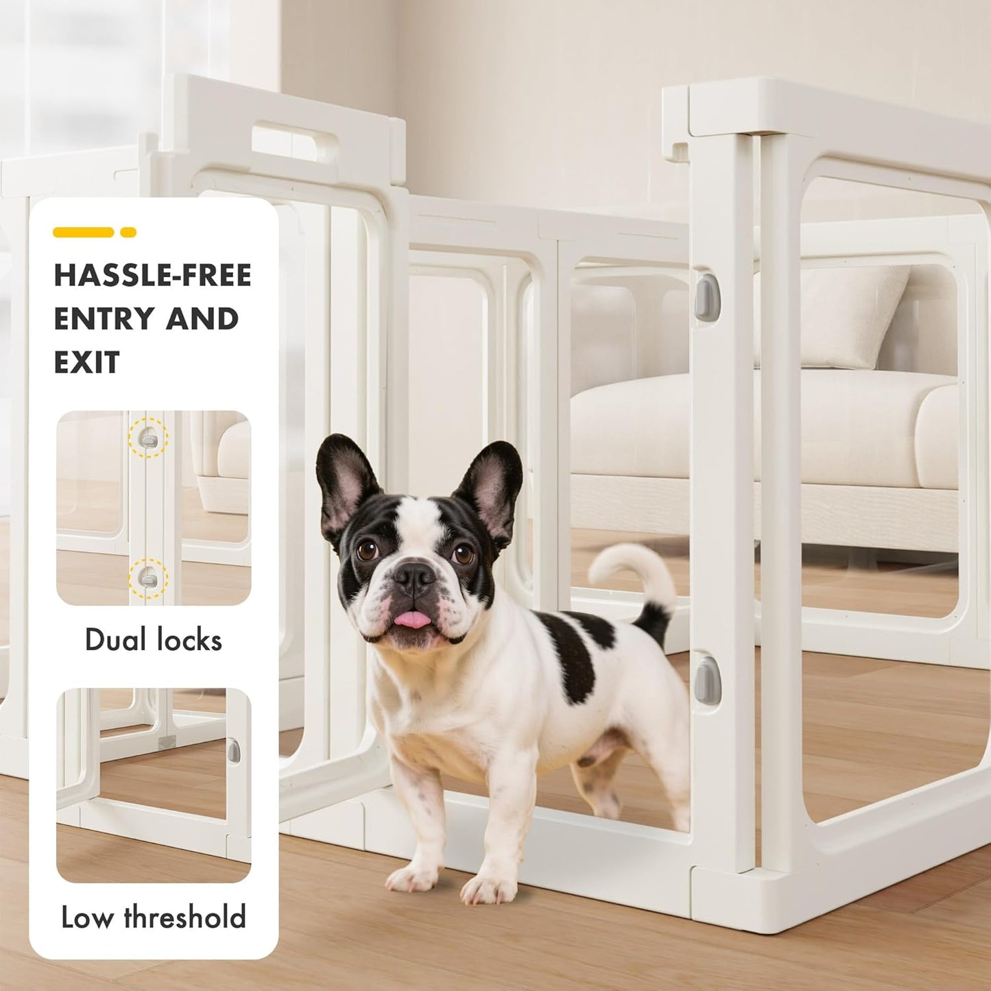 Acrylic Dog Playpen with Door, 24" 10PCS Clear Pet Play Pen Indoor for Small Animals, Transparent Puppy Fence Kennel Rabbit Ferret, Doggie Cages Yard Easy Assemble