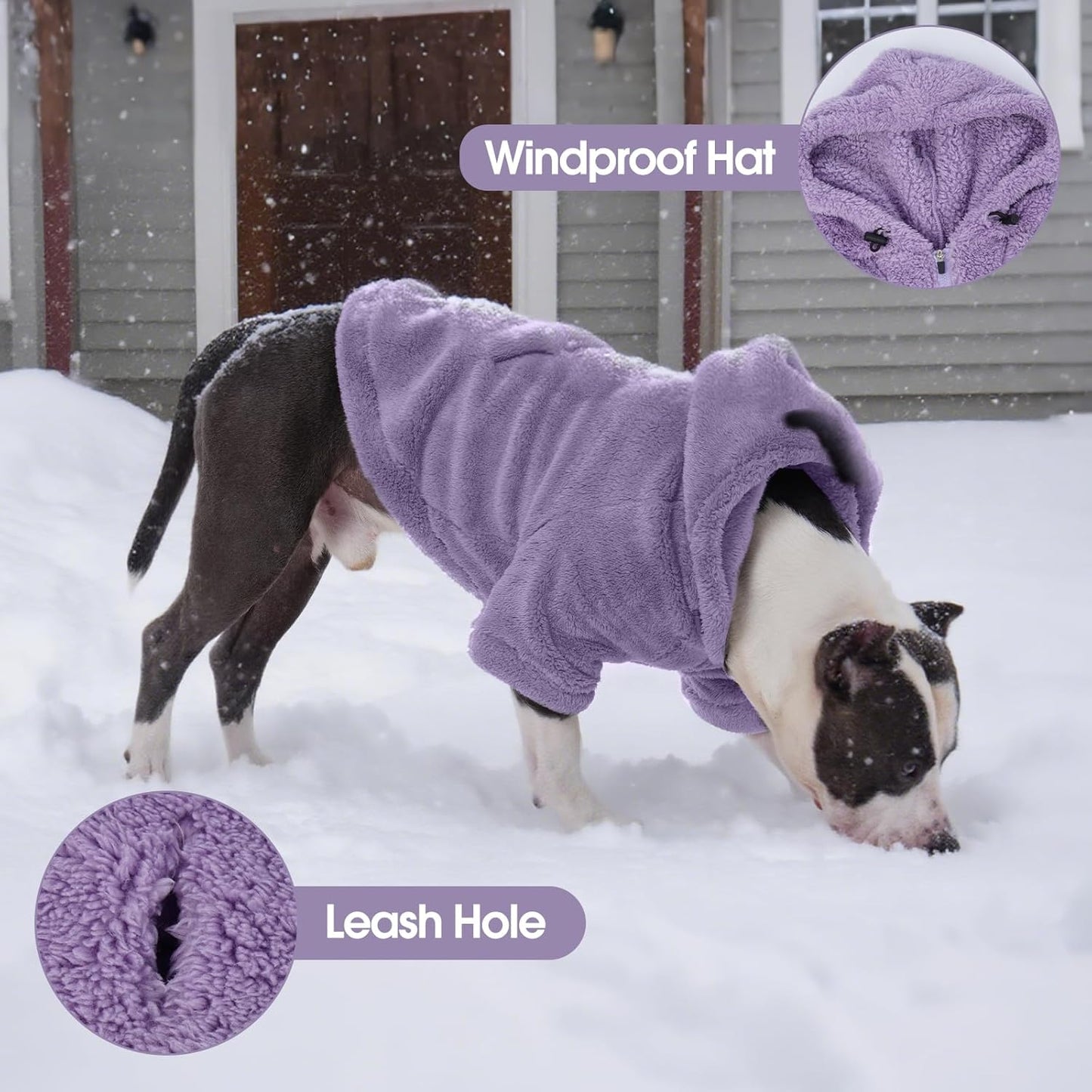 IDOMIK Fuzzy Dog Sweater with Adjustable Hood, Warm Fleece Dog Sweater Hoodie with Harness Hole & Pocket, Pullover Sweaters for Small Dogs, Fuzzy Hooded Sweatshirt for Fall Winter Christmas,Purple,XS