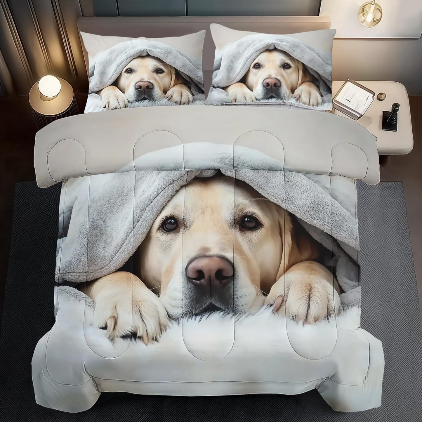 Grey Dog Comforter Set King Size Boy,Kawaii Pet Dog Animal Print Bedding Set for Girl,Cute Pet Puppy Print Comforter Quilt for Boys,Kawaii Animal Puppy Dog Pals Bedding Bedroom Bed Decor