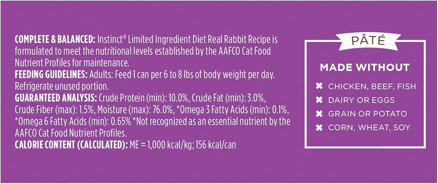 Instinct Limited Ingredient Diet, Natural Wet Cat Food, Grain Free Recipe - Real Rabbit, 5.5 oz. Cans (Pack of 12)