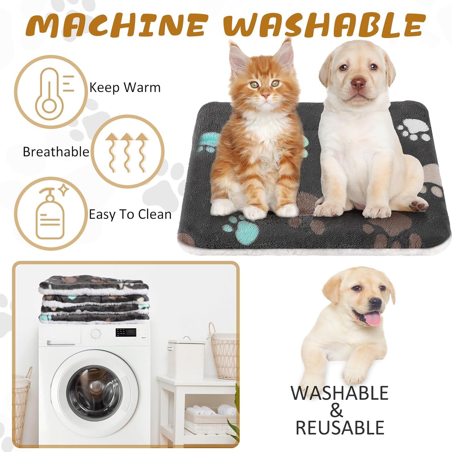 4 Pack Ultra Soft Dog Cat Bed Mat with Cute Prints Reversible Fleece Dog Crate Kennel Pad Cozy Washable Thickened Hamster Guinea Pig Pet Bed Mat for Small Animals(23 x 18 Inches,Black)