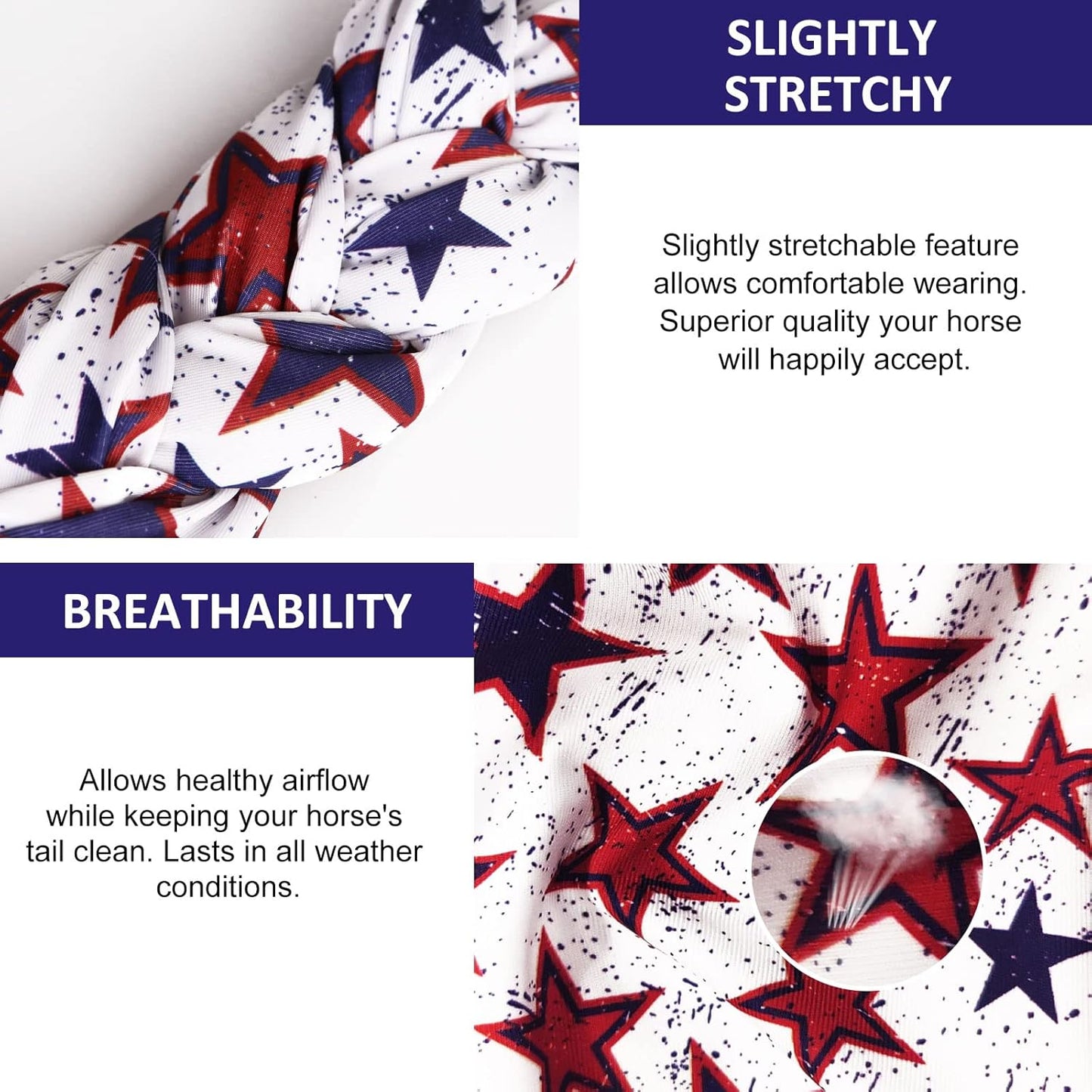 Harrison Howard 3 Tube Stretchy Fabrics Adjustable Closure Lightweight Horse Tail Bag for Horses Braid-in Tail Bag