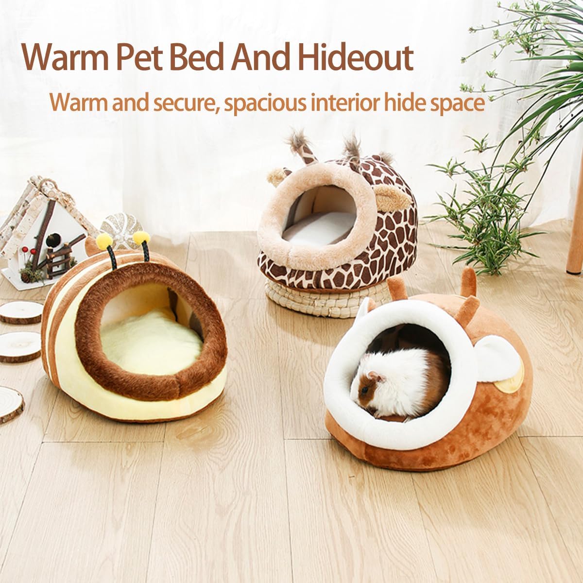 Guinea Pig Bed House & Hideout for Rat Bearded Dragon Hedgehog Ferret to Sleep and Hide, Guinea Pig Cage Accessories Habitat Décor (X-Large, 1.Sika Deer)