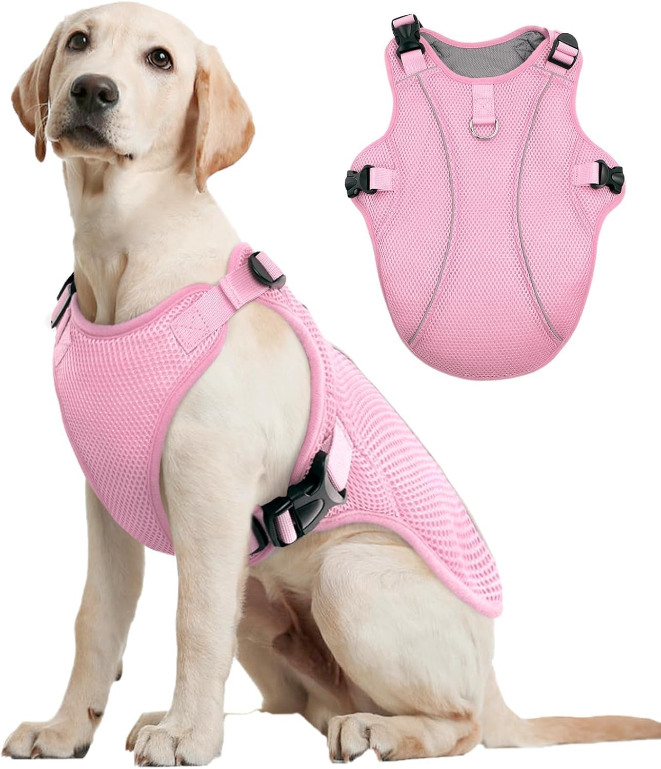 Kuoser Dog Cooling Vest for Large Dogs, Lightweight Doggie Cooler Jacket Breathable Mesh Pet Cooling Shirts Reflective Puppy Cool Harness for Beach, Hiking, Walking Pink XXL