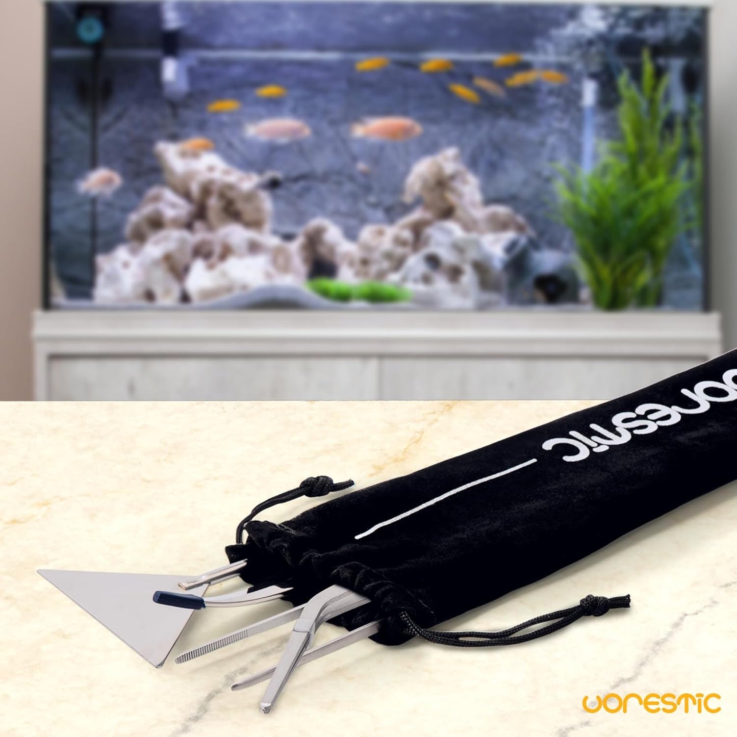 4Pcs Aquascaping Tools, Terrarium Tools, Aquarium Tools Set with Stainless Steel Aquarium Tweezers, Aquarium Scissors and Spatula - Aquascape Tools Set for Trimming, Maintenance