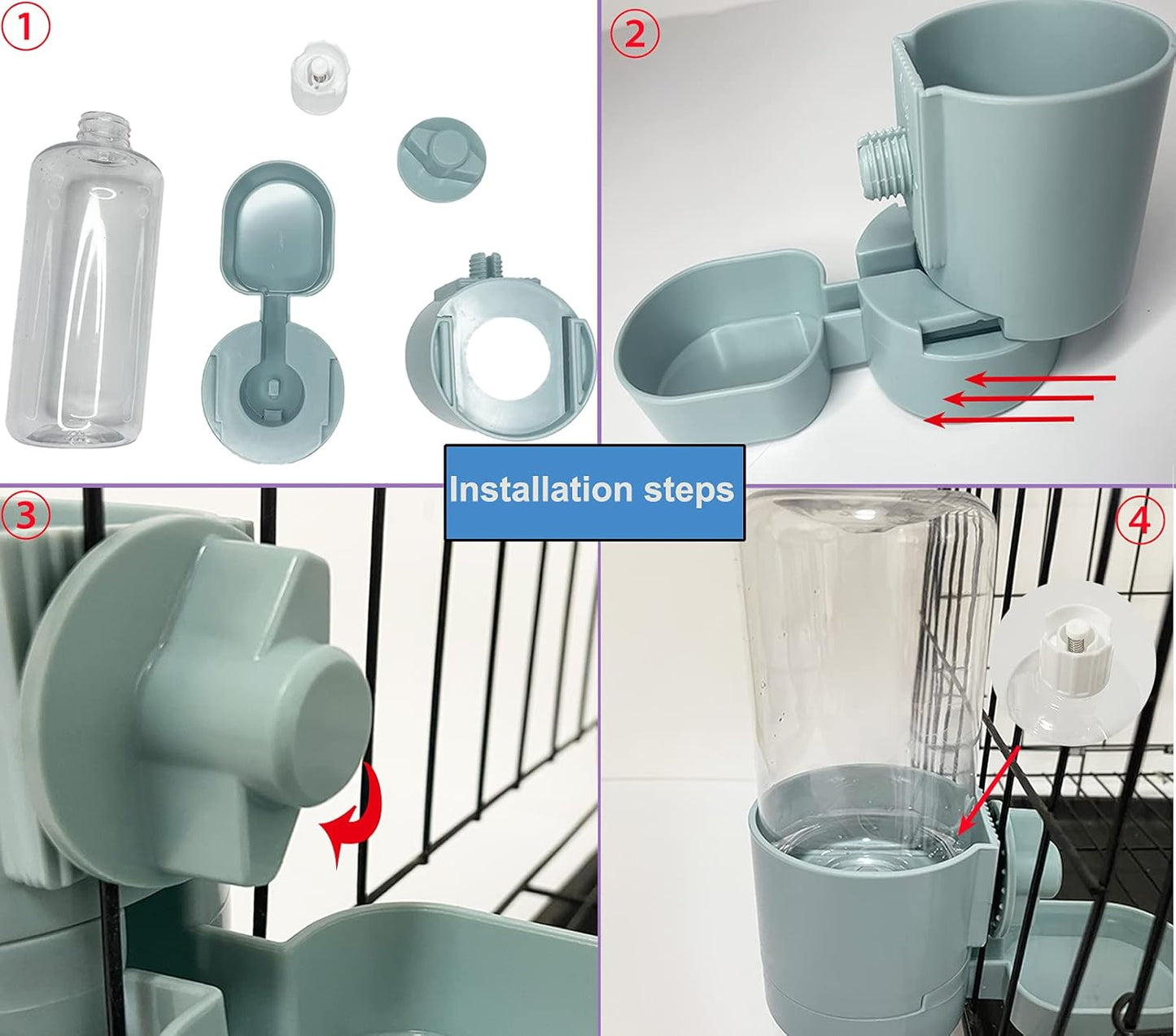 Rabbit Water Bottle 17 OZ Bunny Hanging Water Fountain Automatic Guinea Pig Water Dispenser No Leak Drinking Feeder for Bunny Chinchilla Hamsters Cat Dog Small Animals (Blue)