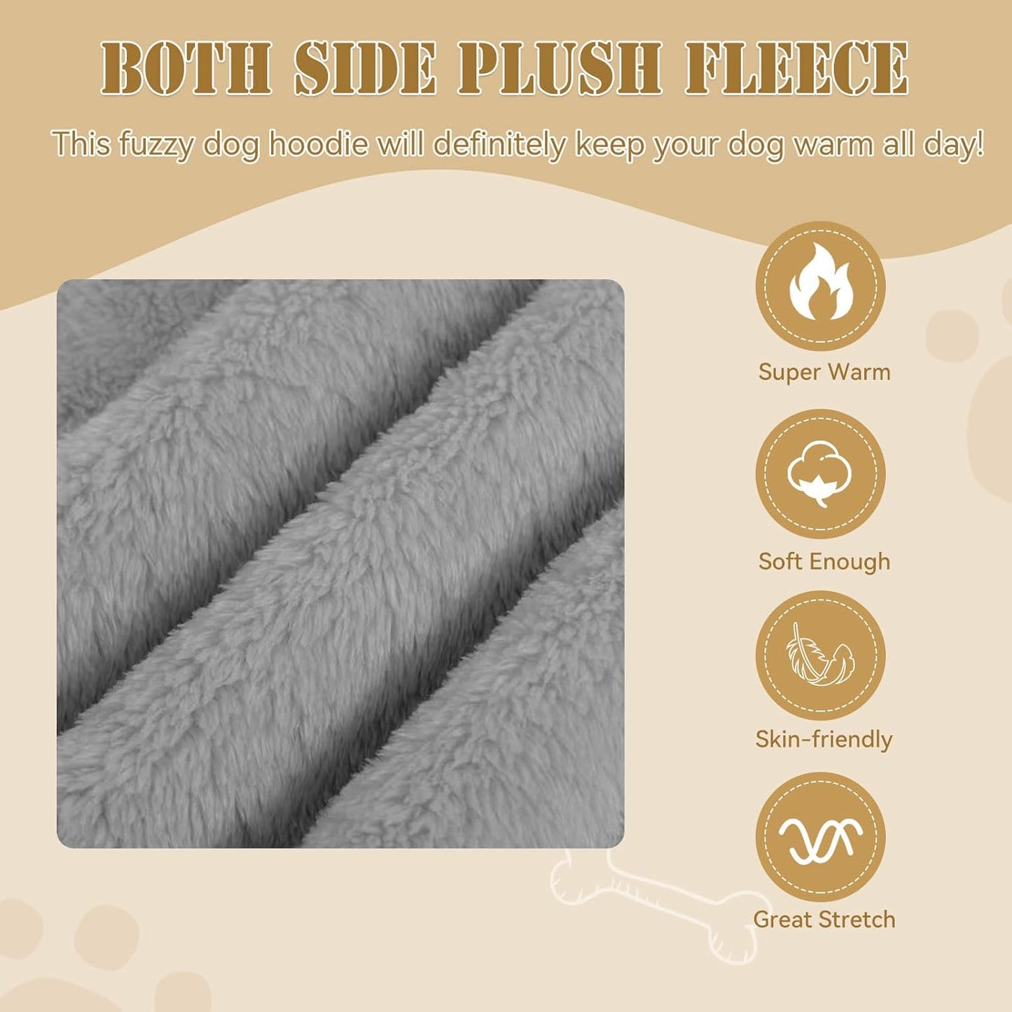 Stpiatue Dog Hoodie, Warm Soft Fleece Dog Coats Hooded Sweatshirt for Large Dogs, XX-Large, Grey