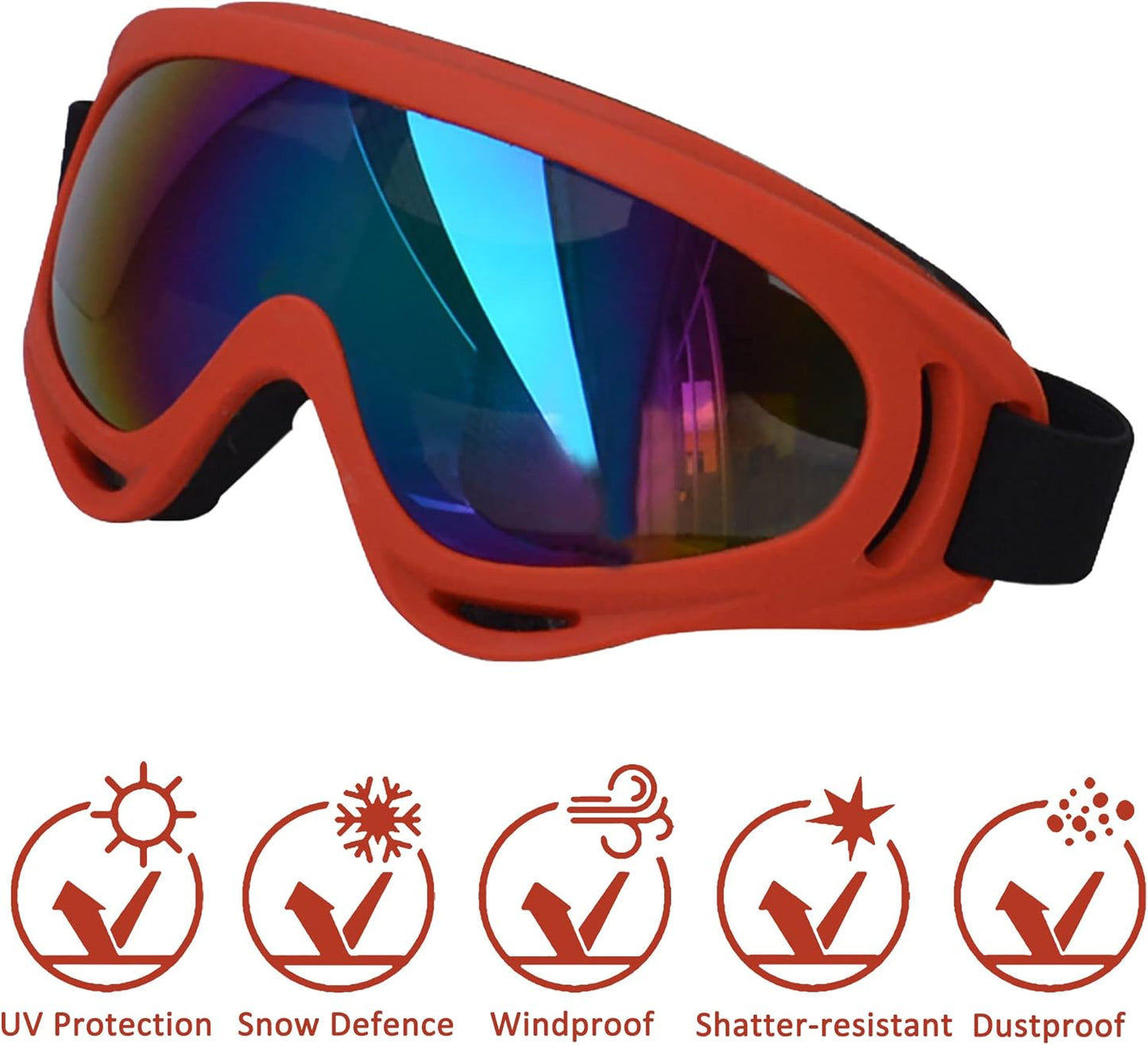 Winproof Adjustable Strap Dog Sunglasses, UV Protection, Soft Goggles (Red Frame)