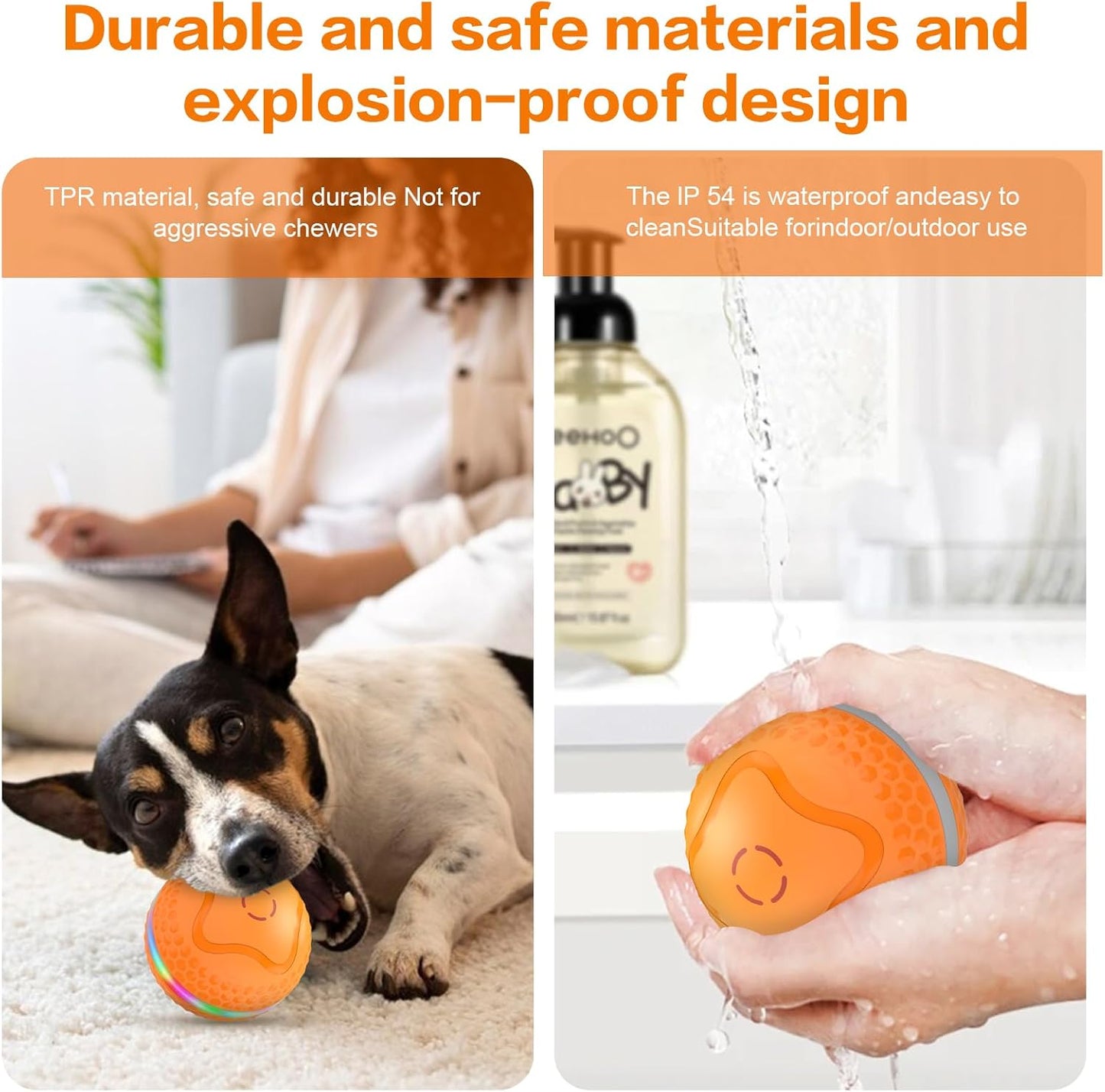 Interactive Dog Toys Ball, Automatic Rolling Balls Toy, Lively pet Ball for Medium/Large Dogs to Relieve Boredom, Activated Automatic Motion Dog Balls Toy with LED Flash, USB Rechargeable