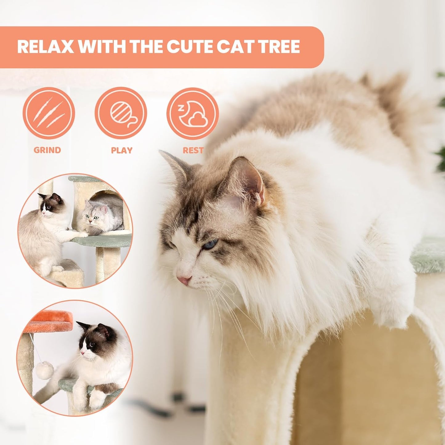 HYABi 53 Inch Flower Cat Tree - Multi-Level Cat Condo with Scratch Posts & Toys, Fresh Design Eco-Friendly Material, for Multi-Cat Households & Indoor Cat Playground