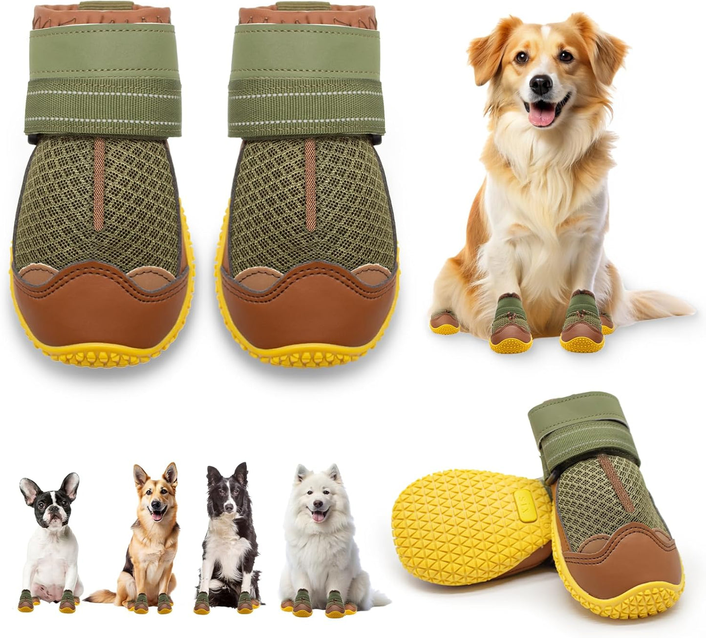Dog Shoes for Large Dogs, Medium Dog Boots & Paw Protectors for Hardwood Floors, Outdoor Dog Booties for Hot Pavement Winter Snow Hiking, Breathable Dog Shoes with Reflective Strips Size 6