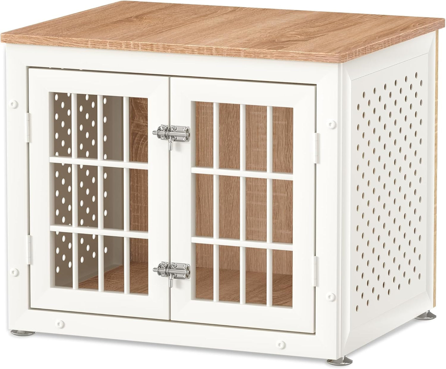 26" Heavy Duty Dog Crate Furniture for Small Dogs, Metal Kennel for High Anxiety Dogs, Chew Proof Pet Cage Indoor, Decorative Dog Kennel End Table,White