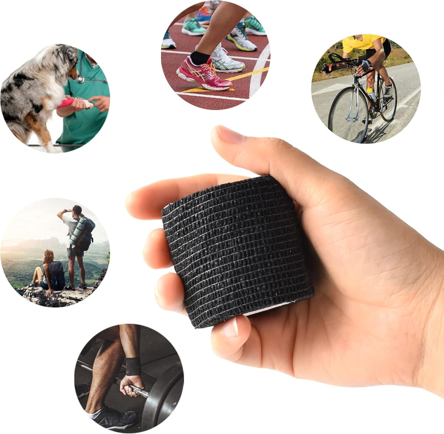 9 Pack 2" x 5 Yards Self Adhesive Bandage Wrap Self Stick Wrap for Ankle, Wrist, Finger, Sports, Breathable Cohesive Vet Tape for Pets (Black)