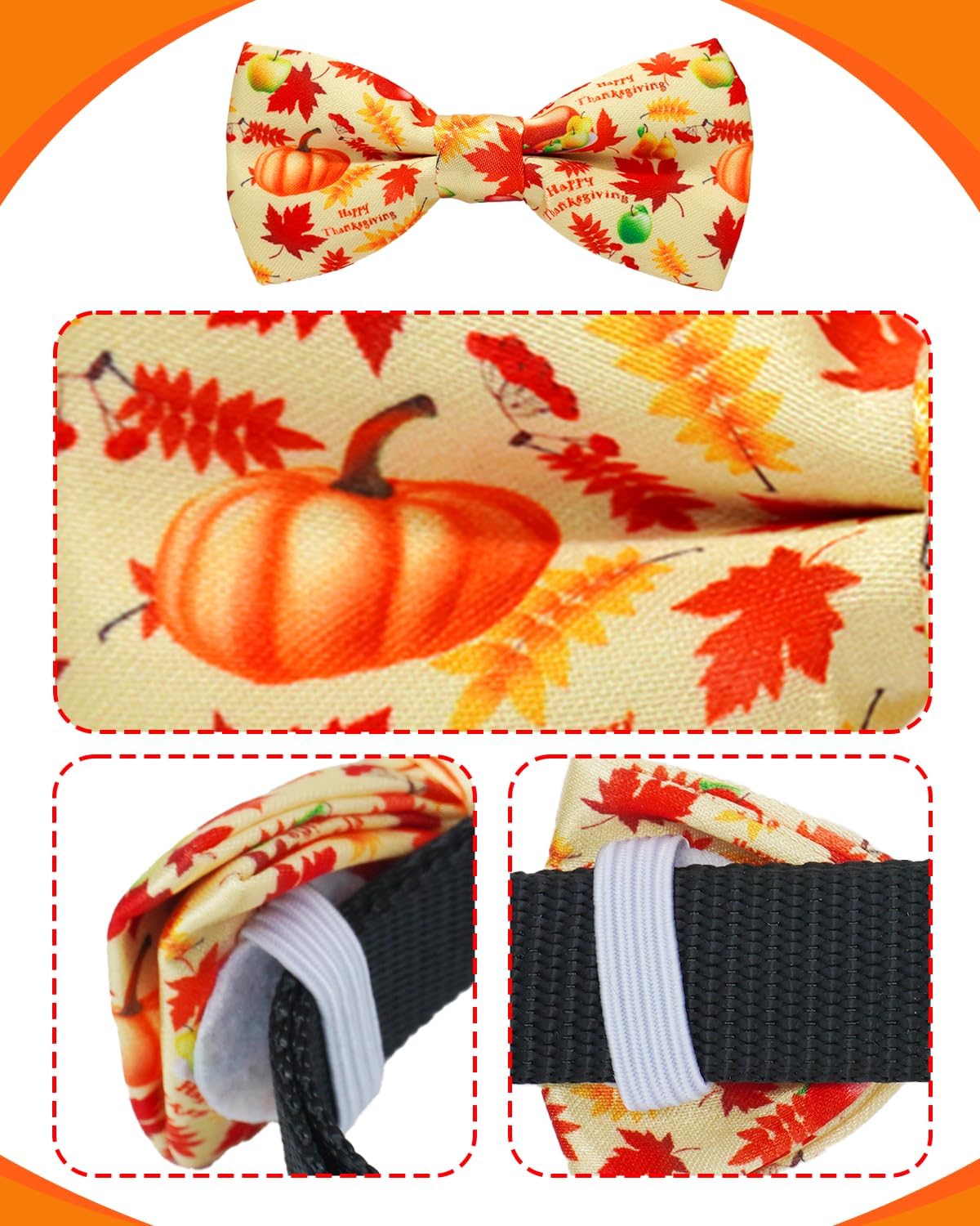 PET SHOW 10 Pack Thanksgiving Big Dog Bow Ties for Large Medium Dogs Sliding Collar Attachments Pumpkin Turkey Bowties Classy Fall Bowknots Party Holiday Pet Grooming Accessories(Large)