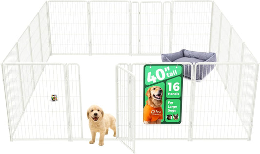 FXW Homeplus Unleashed Indoor Dog Playpen - Stress-Free and Safe Play, Heavy Duty 40 Inch 16 Wire Panels Dog Pen for Medium and Large Dogs, White│Patented