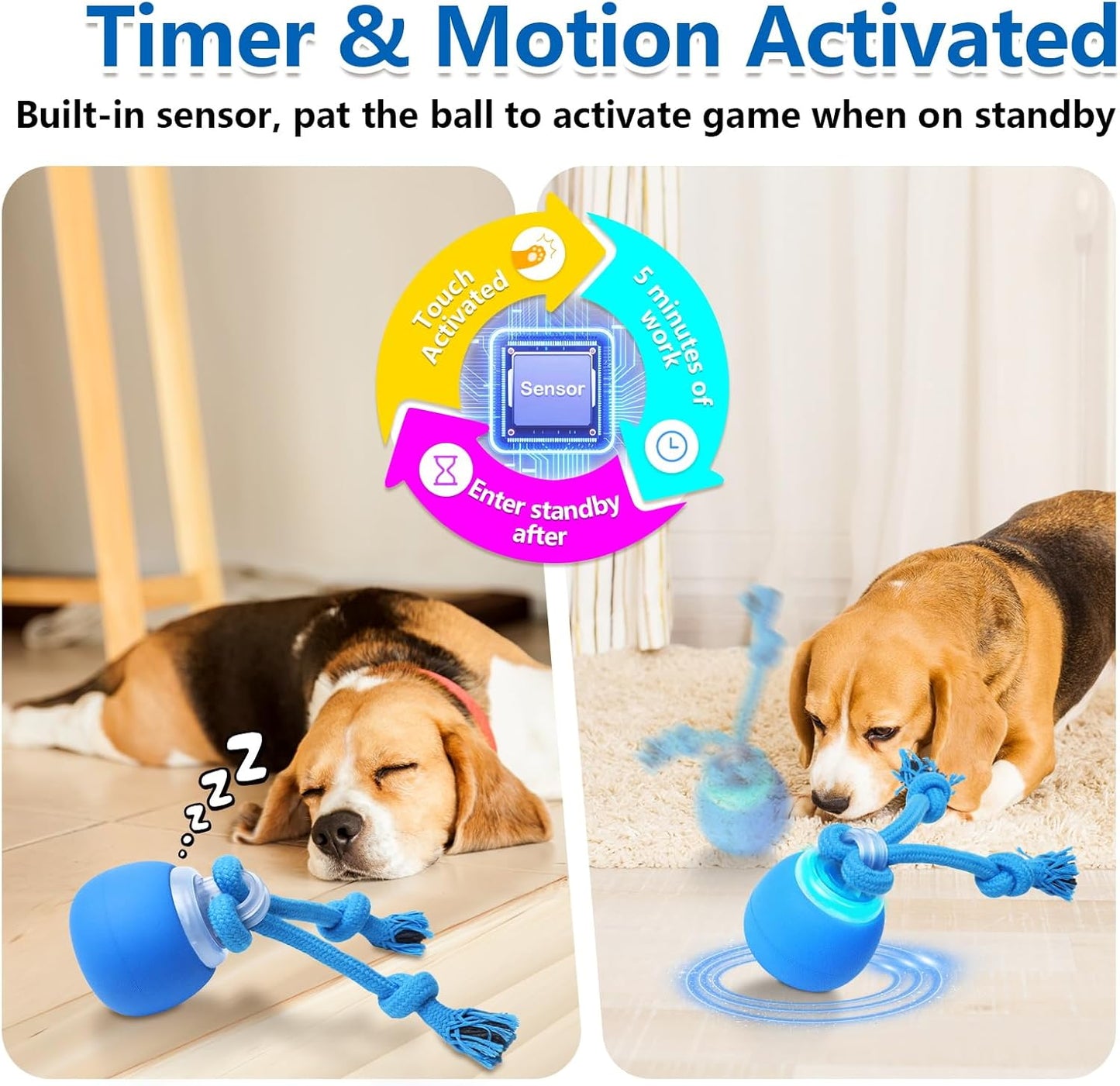 Interactive Dog Toys, Moving Dog Ball with Touch Activated, Active Rolling Ball for Puppy and Medium Dogs, Squeaky, USB Rechargeable