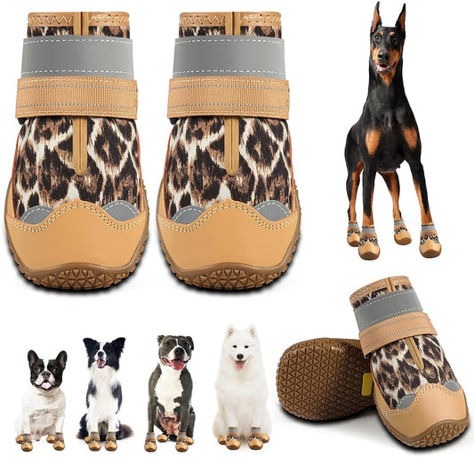 Dog Shoes for Large Dogs, Medium Dog Boots & Paw Protectors for Hardwood Floors, Outdoor Dog Booties for Hot Pavement Winter Snow Hiking, Waterproof Dog Shoes with Reflective Strips Size 6