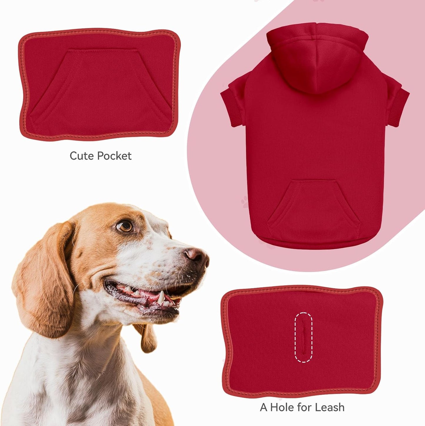 Dog Sweaters for Medium Dogs Dog Hoodie Pet Sweater Solid Soft Brushed Fleece Pet Clothes Hoodie Sweatshirt with Pocket(Red-M)