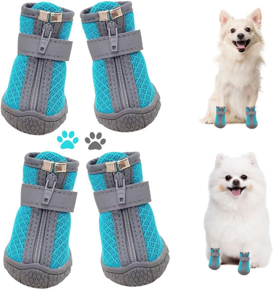 Dog Shoes for Small Dogs, Puppy Dog Boots & Paw Protector for Winter Snow Day, Summer Hot Pavement, Waterproof in Rain Weather, Ourdoor Hiking, Indoor Hardfloors with Anti Slip Sole 4PCS