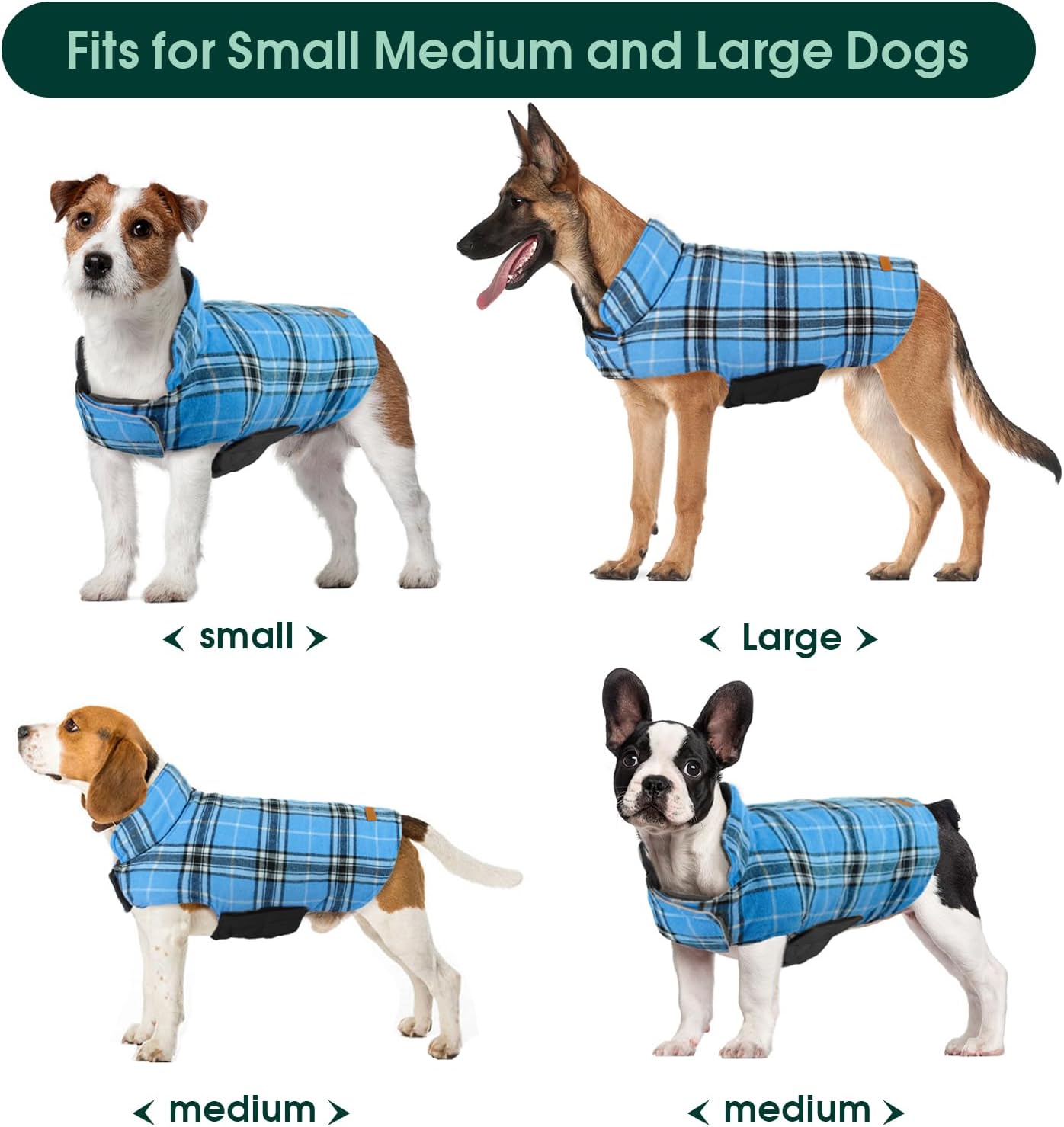 Kuoser Warm Dog Coat, Waterproof Dog Coats for X-Small Dogs, Adjustable Durable Doggie Winter Jacket Reversible Cozy Puppy Cold Weather Apparel from Small to Large Breed, Blue XS