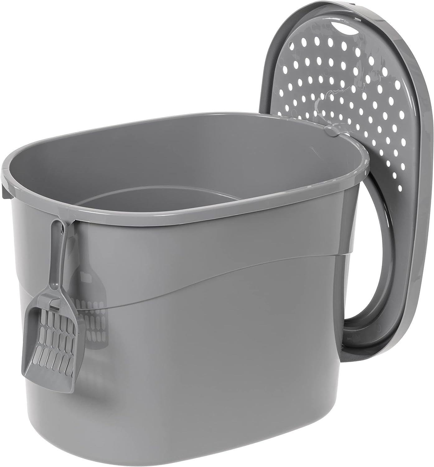 Amazon Basics Large Cat Litter Box with High Sides, Top Entry, Includes Scoop, 20.5 x 14.75 x 14.38 inches, Grey