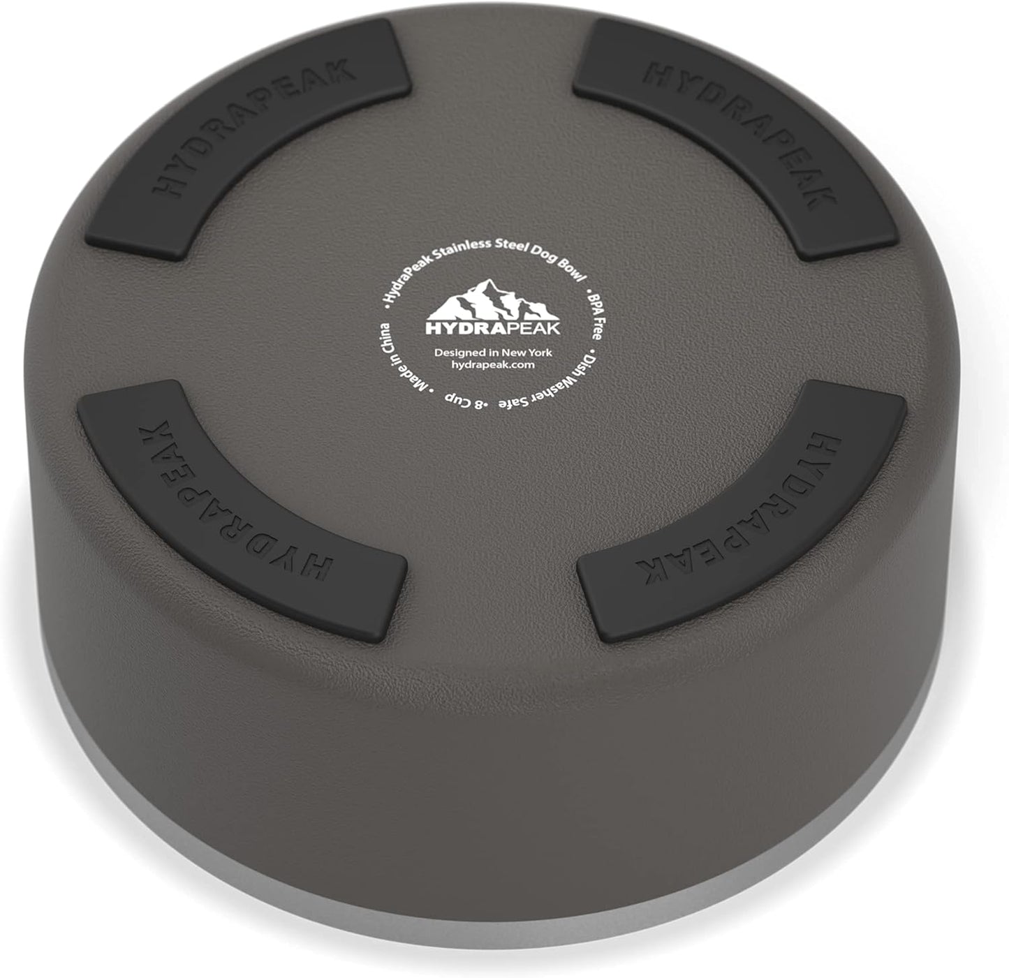 Hydrapeak Dog Bowl; Non Slip Stainless Steel; Water and Food Dish; Large Sized and Small Dogs; 32oz 64oz; Multiple Sizes | 8 Cup | Graphite