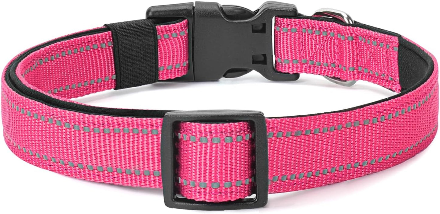Reflective Dog Collar Padded with Soft Neoprene Breathable Quick Release Basic Dog Collars for Medium Dogs Hot Pink Girl