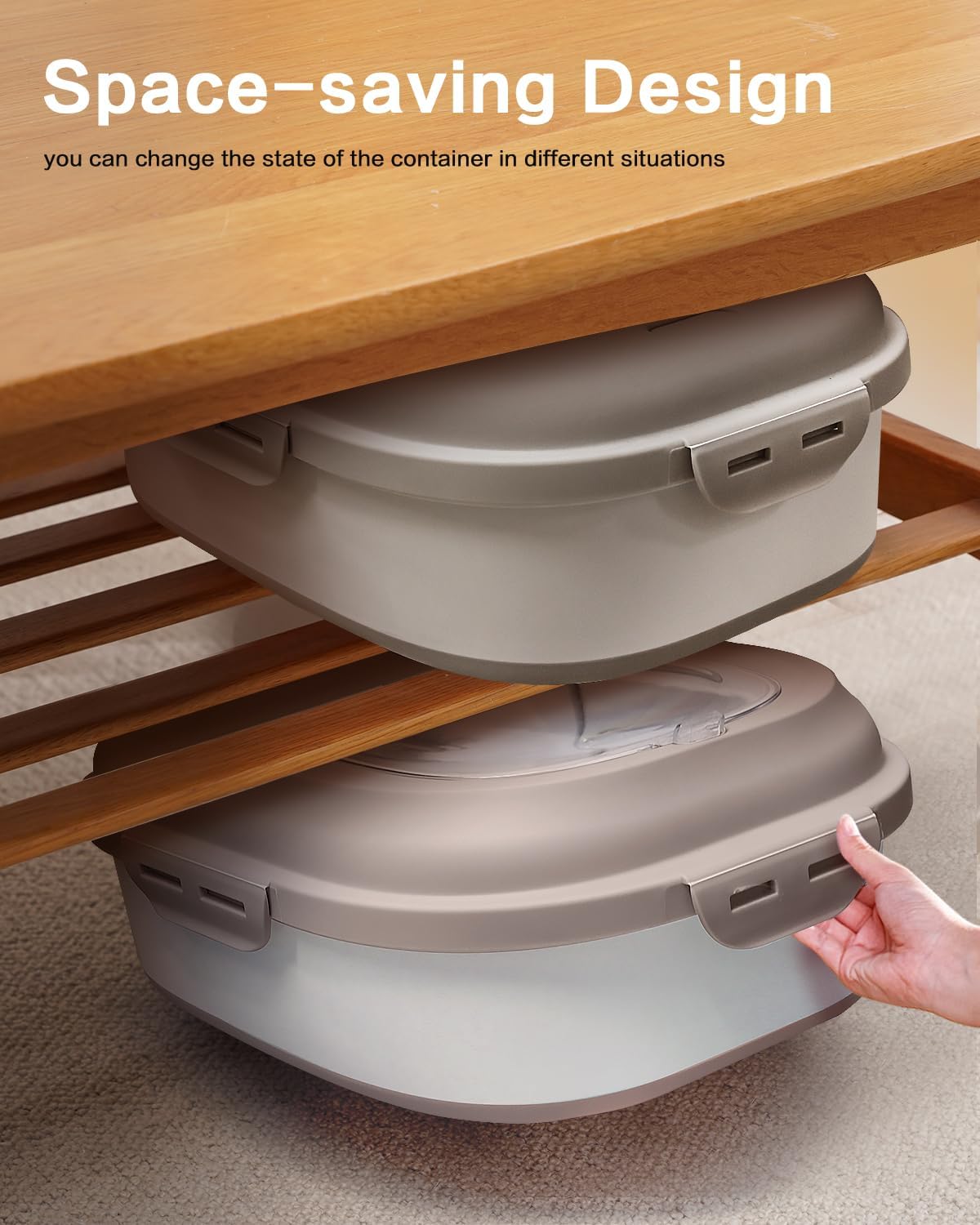 ANVS Dog Food Storage Container - Collapsible Dog Food Container with Airtight Lids, Scoop and 2.5L Small Pet Food Storage Container Dry Food For Dog, Cat and Other Pet Food (Khaki, 30 lbs)