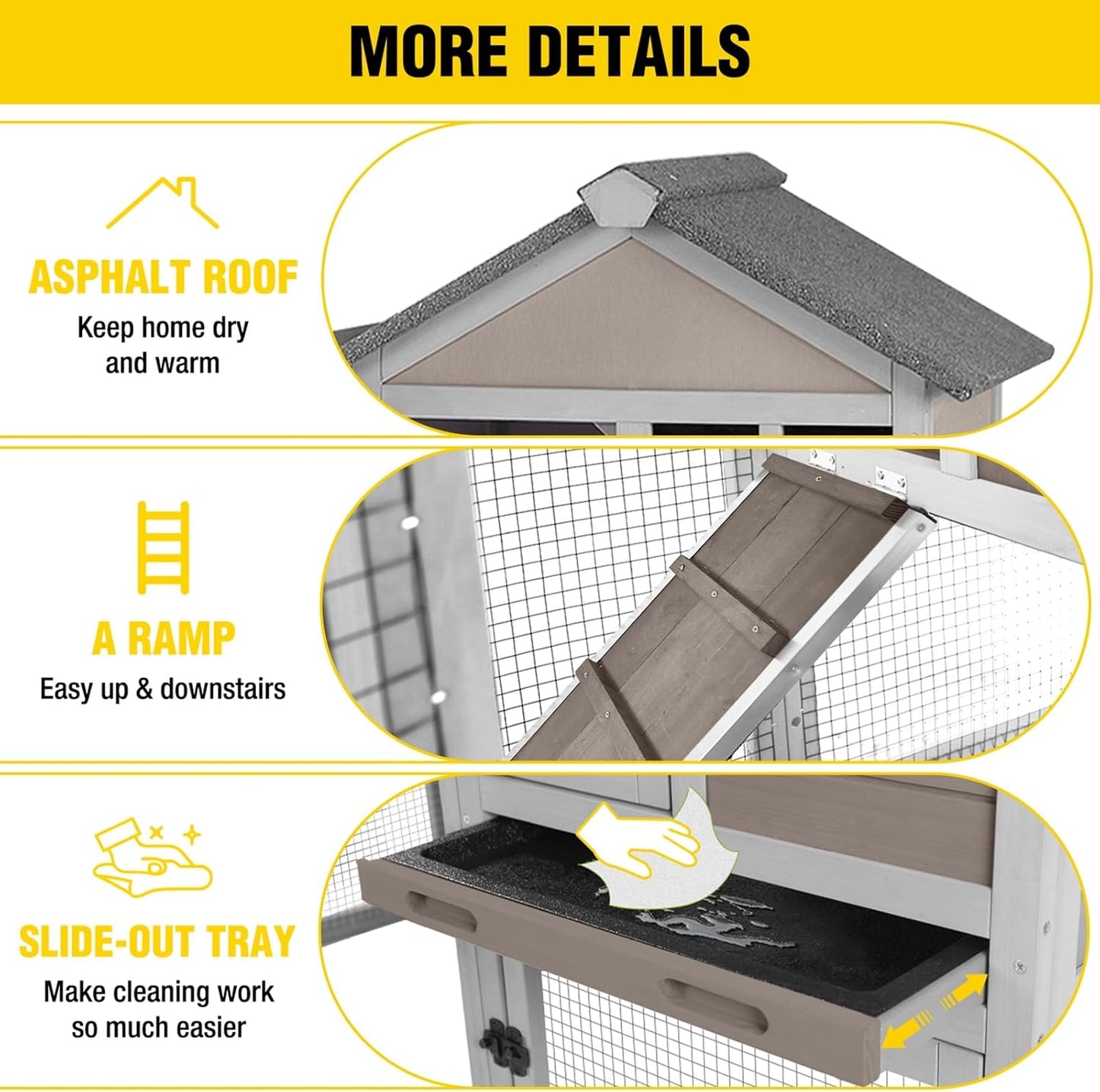 Aivituvin Large Rabbit Hutch Indoor Bunny Cage Outdoor with Run Chicken Coop Guinea Pig House with Waterproof Asphalt Roof,No Leakage Pull Out Tray (103.2" L x 25.2" W x 36.2" H,Brown-2 Sets)