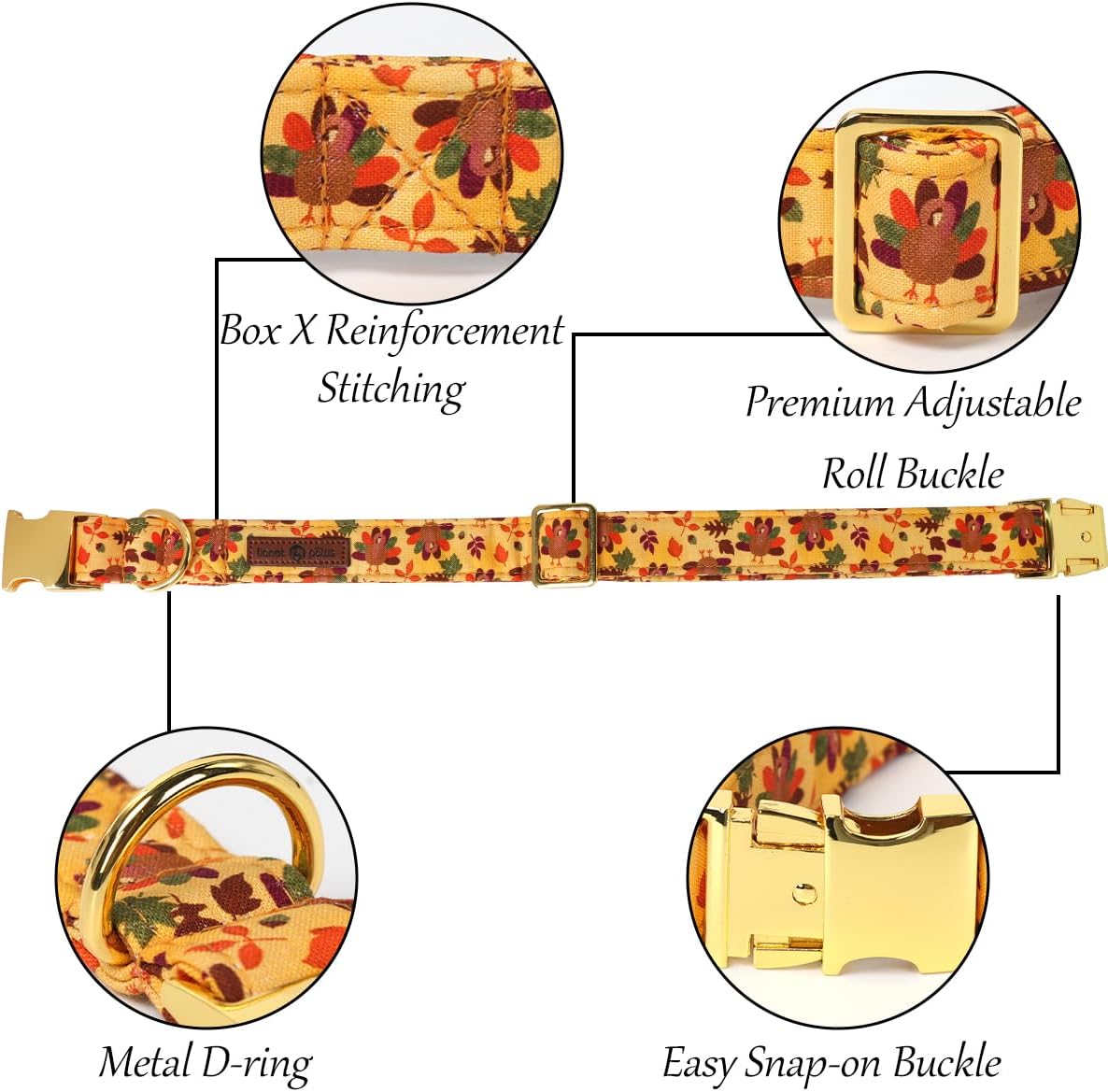 Lionet Paws Thanksgiving Day Dog Collar with Flower, Dogs Flower Collar with Metal Buckle for Dogs and Cats, Adjustable Comfortable Dog Collars Girl, S, Neck 10-16 in