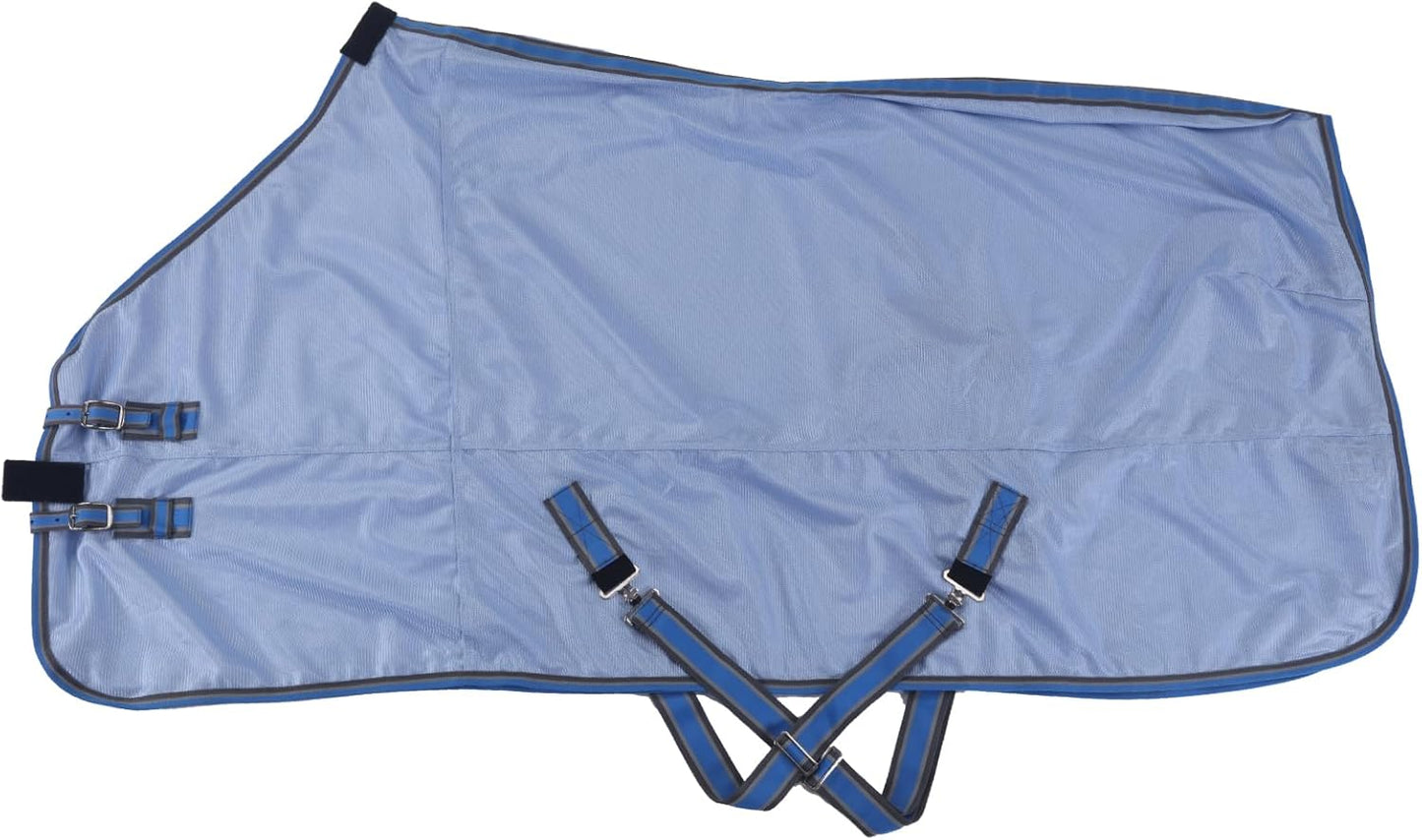 Horse Fly Sheet, Standard Neck Comfy Mesh Fly Sheet for Horses, Equine Summer Sheets UV-Protective Lightblue 63