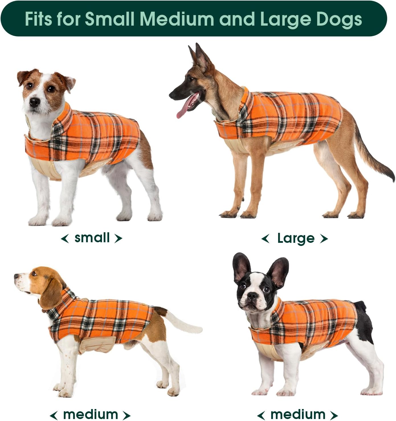Kuoser Warm Dog Coat, Waterproof Dog Coats for X-Small Dogs, Adjustable Durable Doggie Winter Jacket Reversible Cozy Puppy Cold Weather Apparel from Small to Large Breed, Orange XS