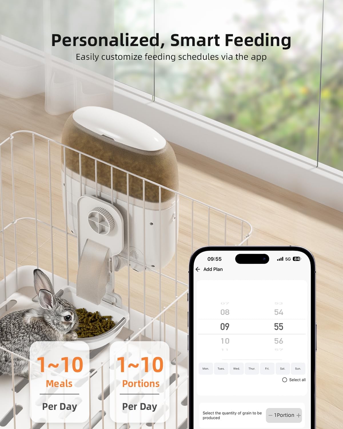 Hanging Automatic Rabbit Feeder with 1080P Camera, 62oz Storage, Multiple Pet Cage Compatibility, Customized Feeding Schedule- Perfect for Ferrets, Cats, Guinea Pigs, Chinchilla and Hedgehog