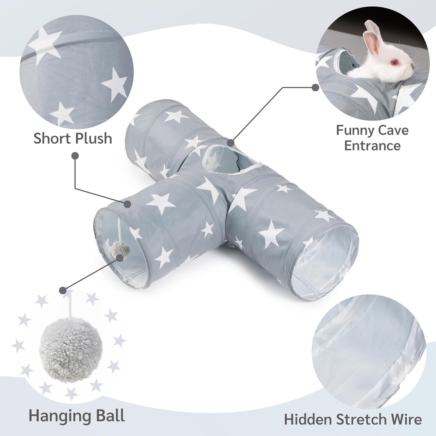 JanYoo Guinea Pig Tunnel 3 Way Guinea Pigs Hideout Foldable Small Animal Hideaway Play Tube Toys for Bunny Rabbit Hedgehogs Hamster Chinchilla Ferret Accessories