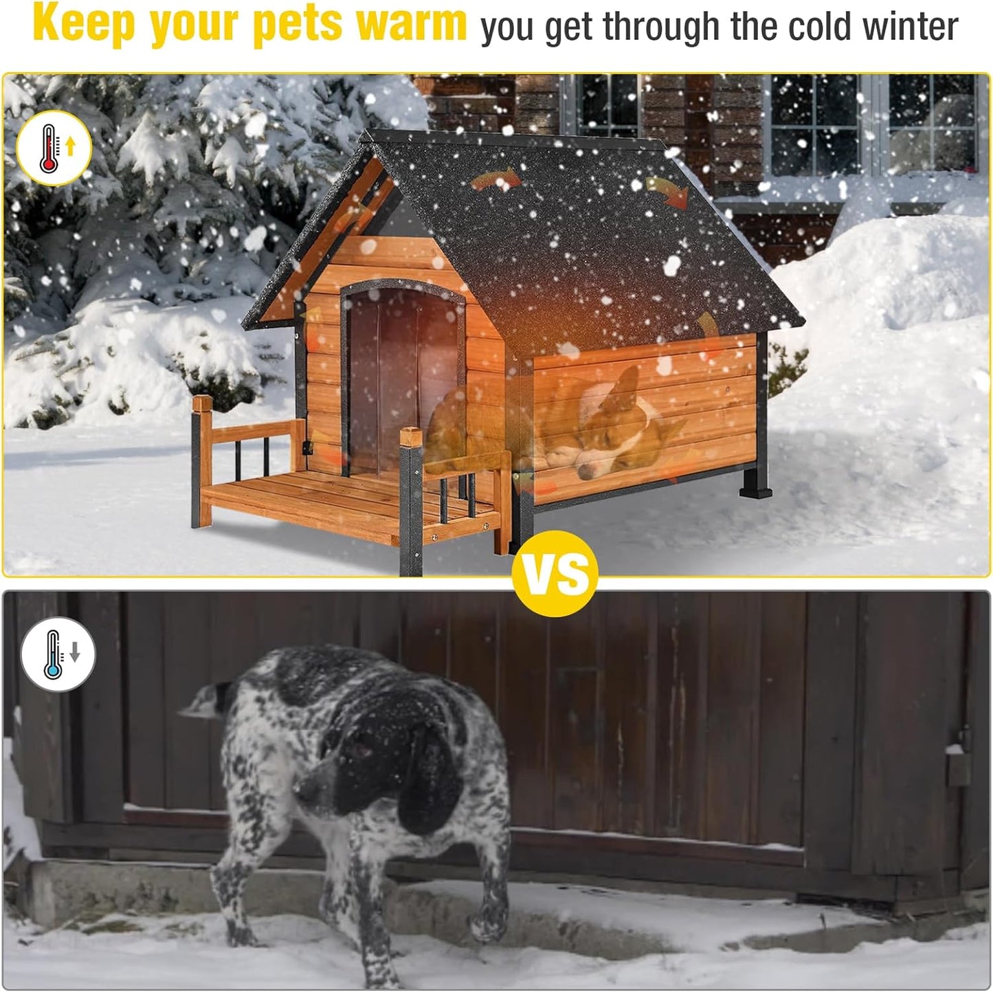 AIVITUVIN Outdoor Dog House Insulated Liner with Anti-Chewing Iron Surround Dog Kennel Dog Shelter Weatherproof (Brown, 45" D x 32.9" W x 32.6" H)