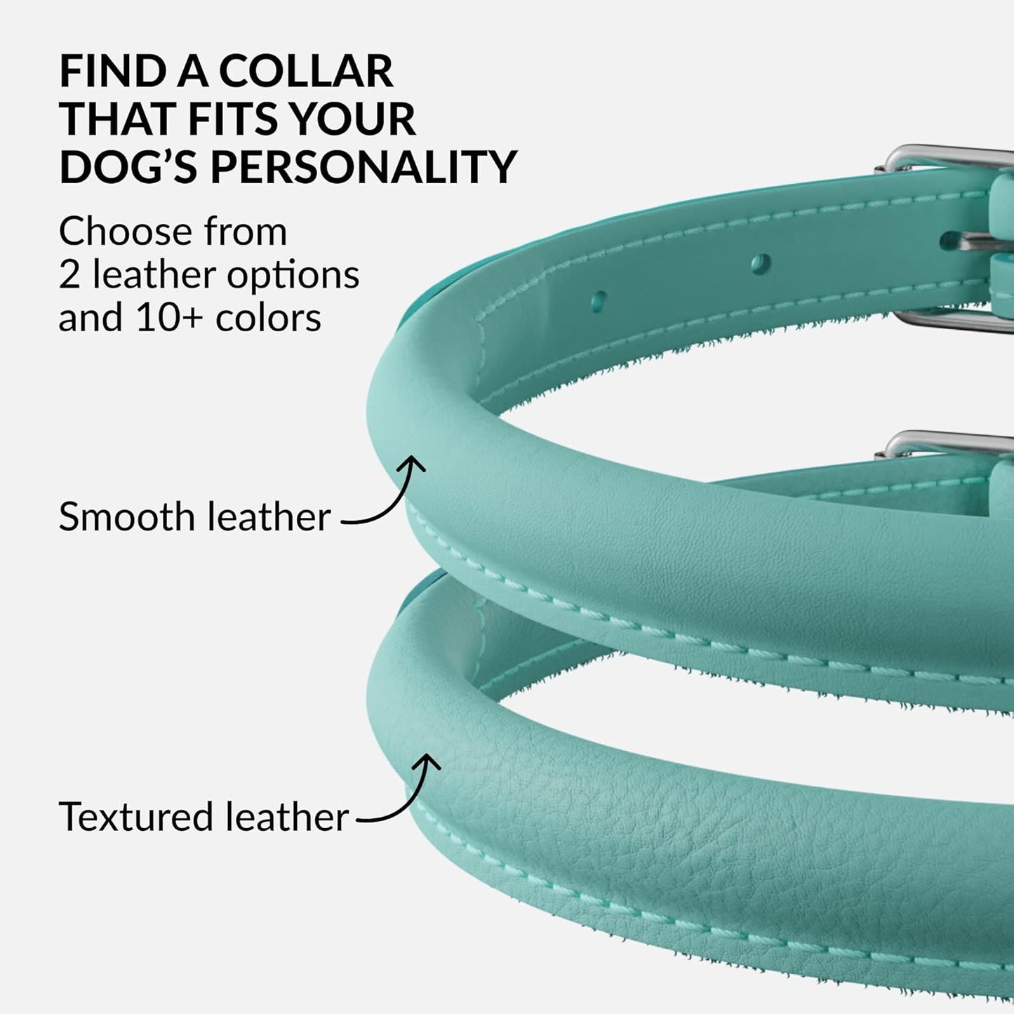 CollarDirect Rolled Leather Dog Collar, Soft Padded Round Puppy Collar, Handmade Genuine Leather Collar Dog Small Large Cat Collars 13 Colors (6-7 Inch, Mint Green Smooth)