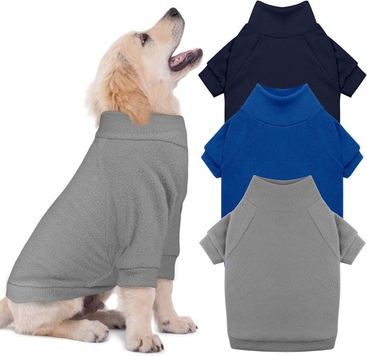 3 Pack Dog Sweater Fleece Pet Clothes Turtleneck Soft Warm Sweatshirt Dog Sweaters for Small Dogs Sweaters for Medium Dogs Boy Girl Pet(Gray+Royal Blue+Navy,S/M)