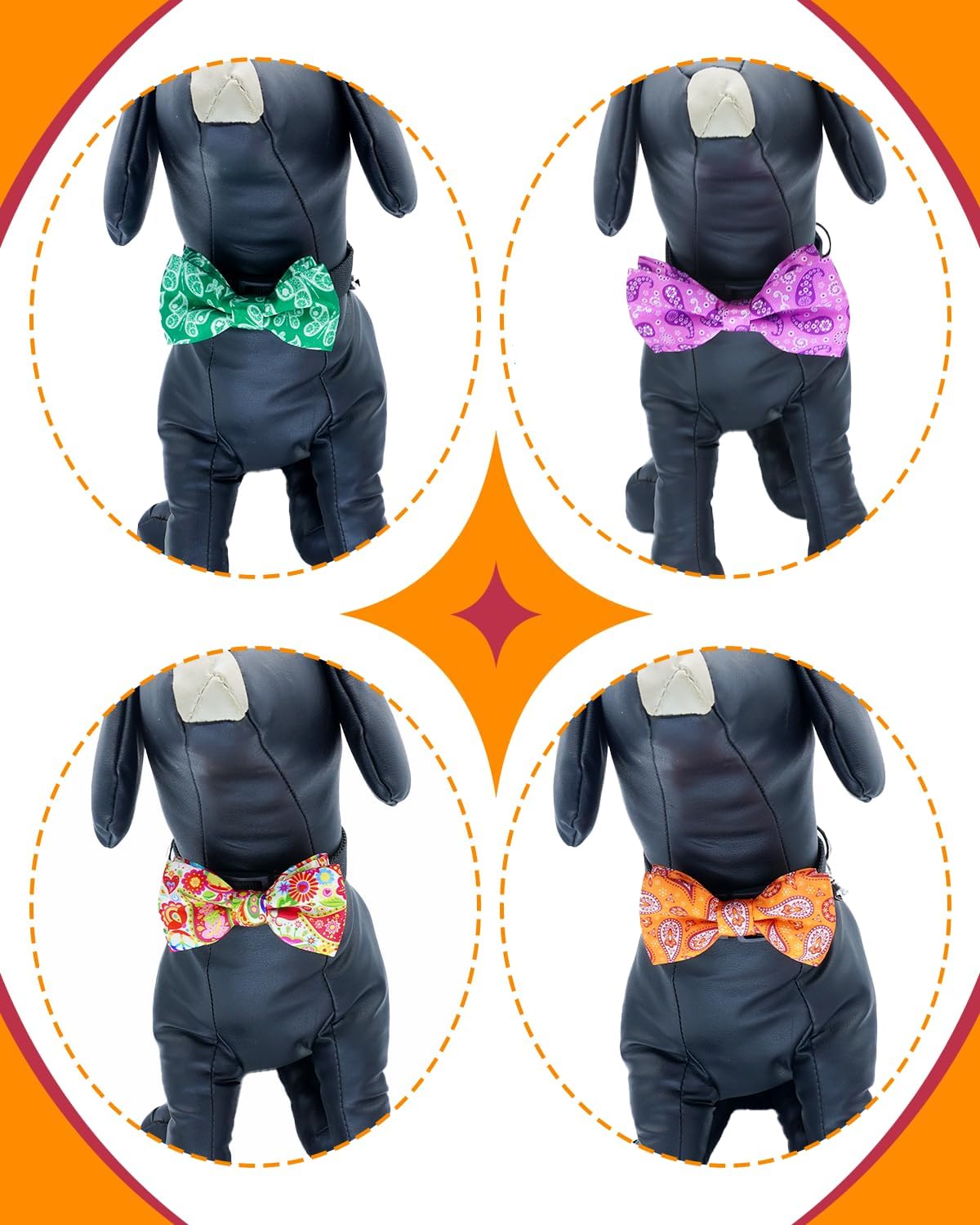 PET SHOW 10 Pack Paisley Small Dog Bow Ties Sliding Collar Attachments Puppy Cats Floral Bowties for Medium Dogs Classy Bowknots Party Holiday Pet Grooming Accessories(Small)