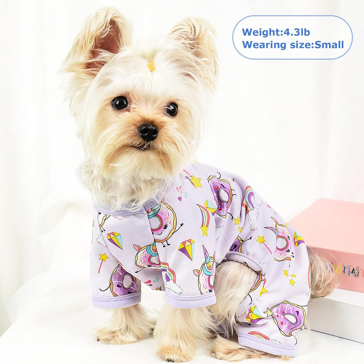 Small Dog Clothes Girl Funny Donut Dog Pajamas Pjs, Summer Lightweight Stretchy Pet Jumpsuit, Fall Dog Onesies Outfits, Purple, XS