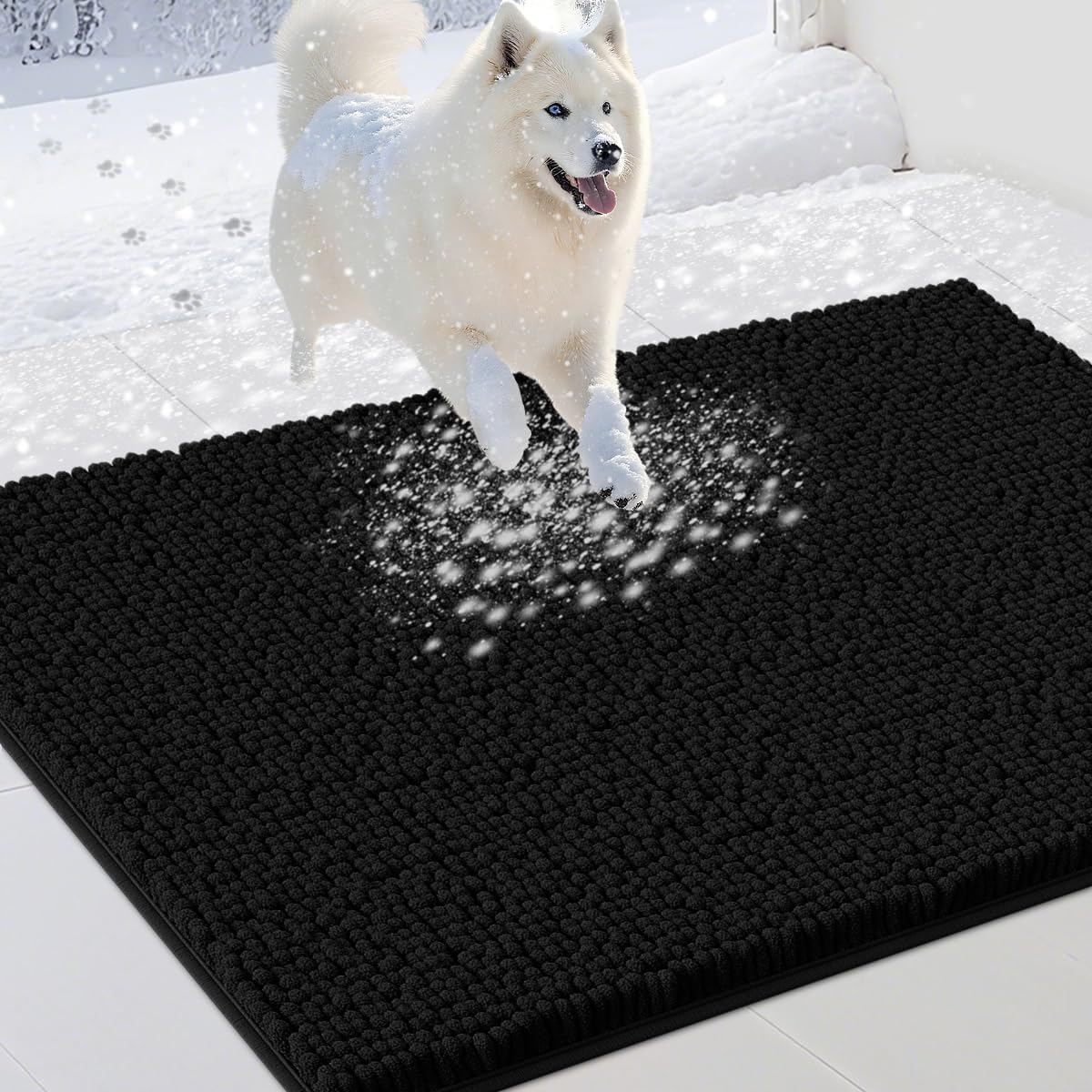 IM HOME Dog Door Mats for Muddy Paws, Chenille Absorbent Door Mats, Non Slip Heavy Mud Mat for Dogs, Soft Indoor Door Mat for Entryway, Mud Paws, Inside Floor,30" X 20", Black