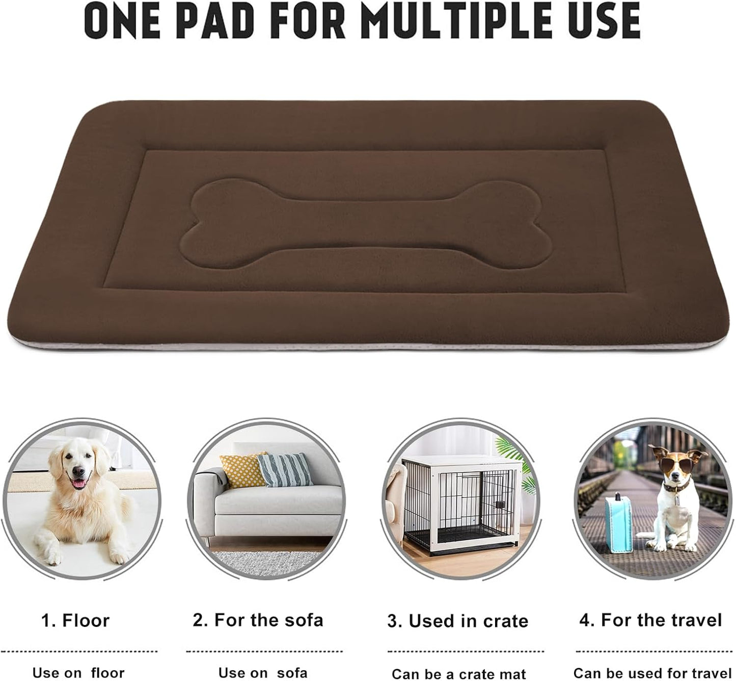 JoicyCo Large Dog Bed Soft Dog Crate Pad Mat, 42 in Non-Slip Bottom Washable Dog Sleeping Mattress Pet Beds Cat Bed Kennel Pad, Dark Brown